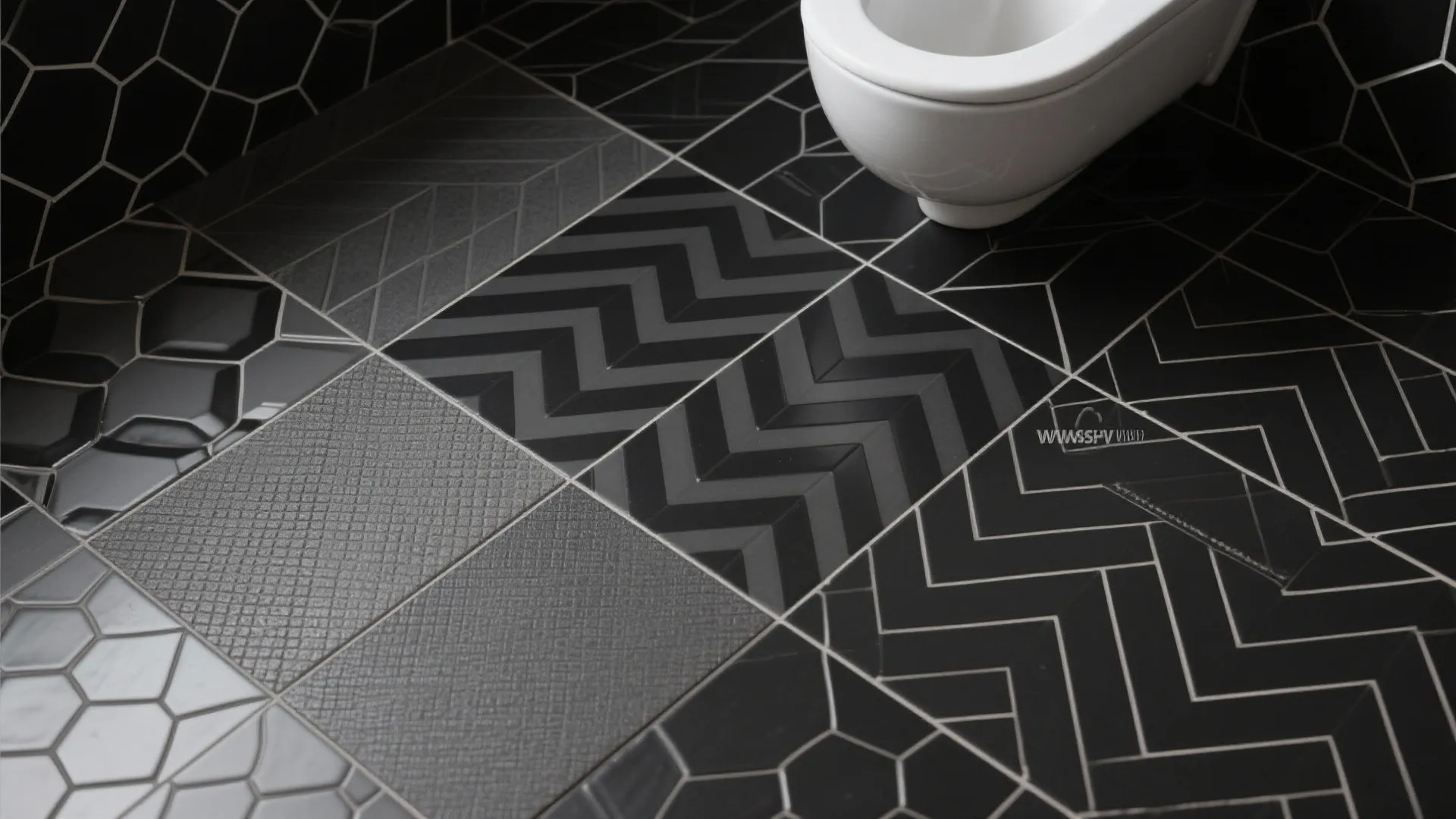 Patterned Black Tiles with Anti-Slip Finishes