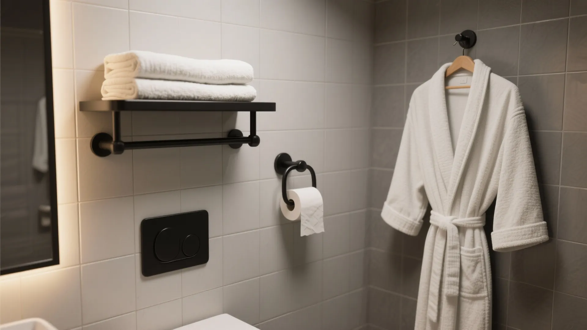 2. Coordinated black towel bars and hooks