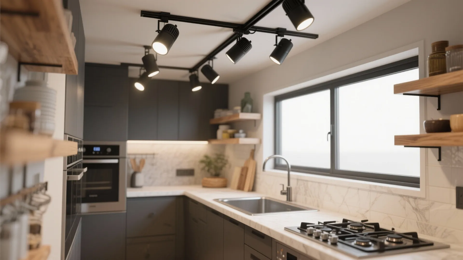 2. Black adjustable track lighting