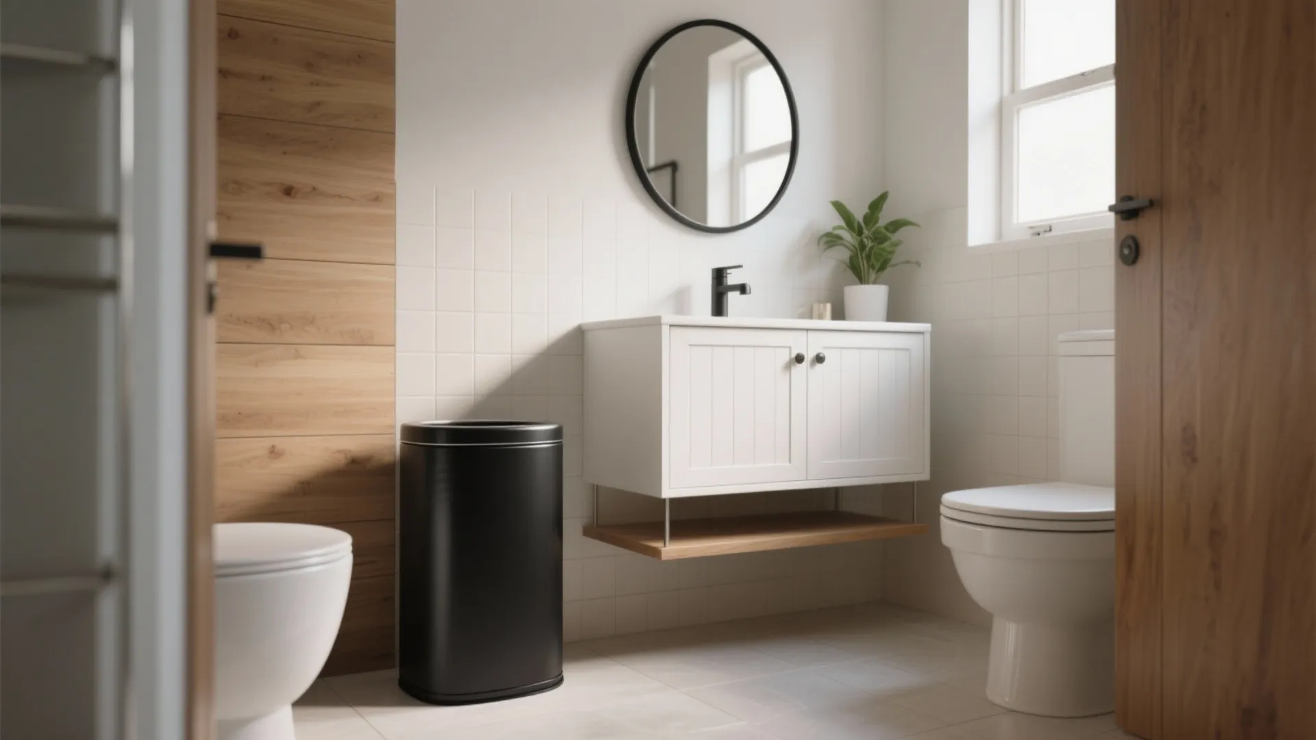 5 Small-Space Ideas for a Black Trash Can in Bathroom: Creative ways to integrate a sleek black trash can into tight bathroom layouts — practical, stylish, and space-smart