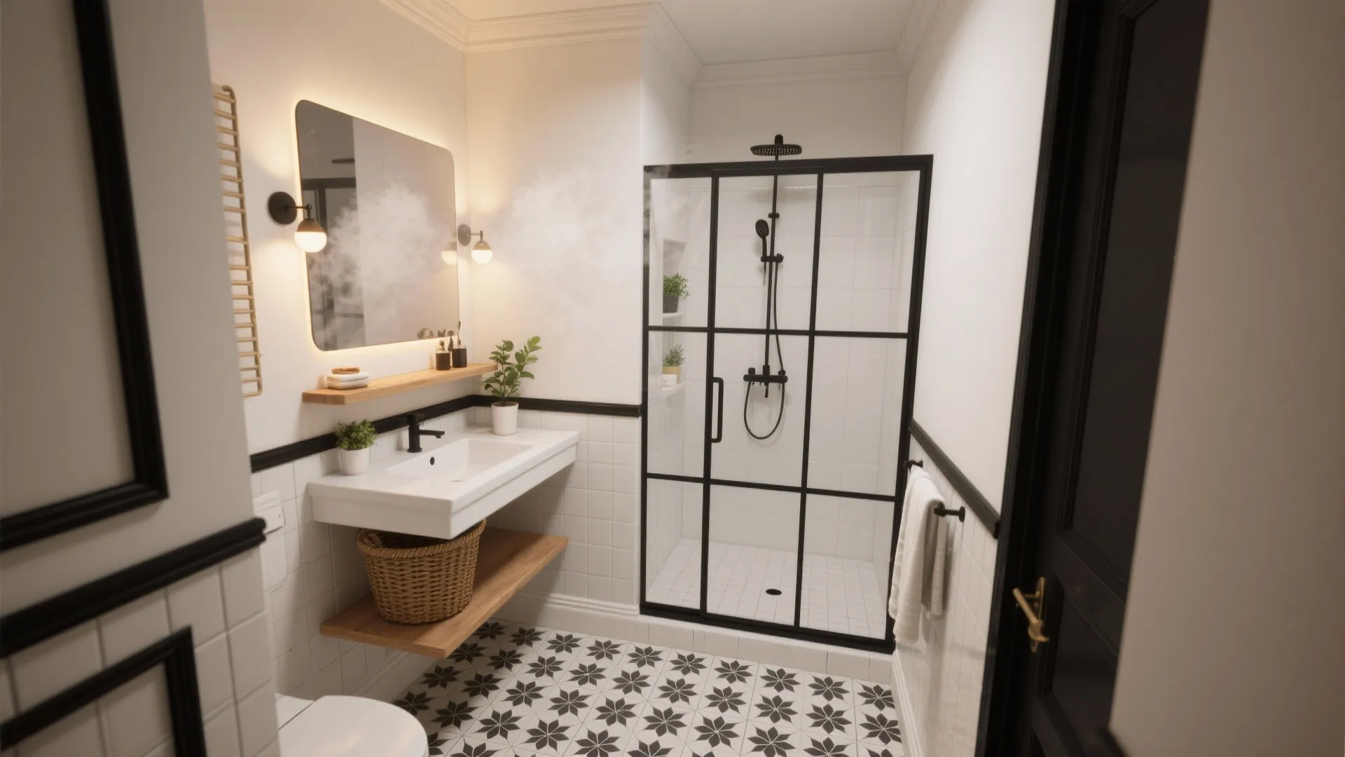 5 Bold Ideas for White Walls & Black Trim Bathrooms