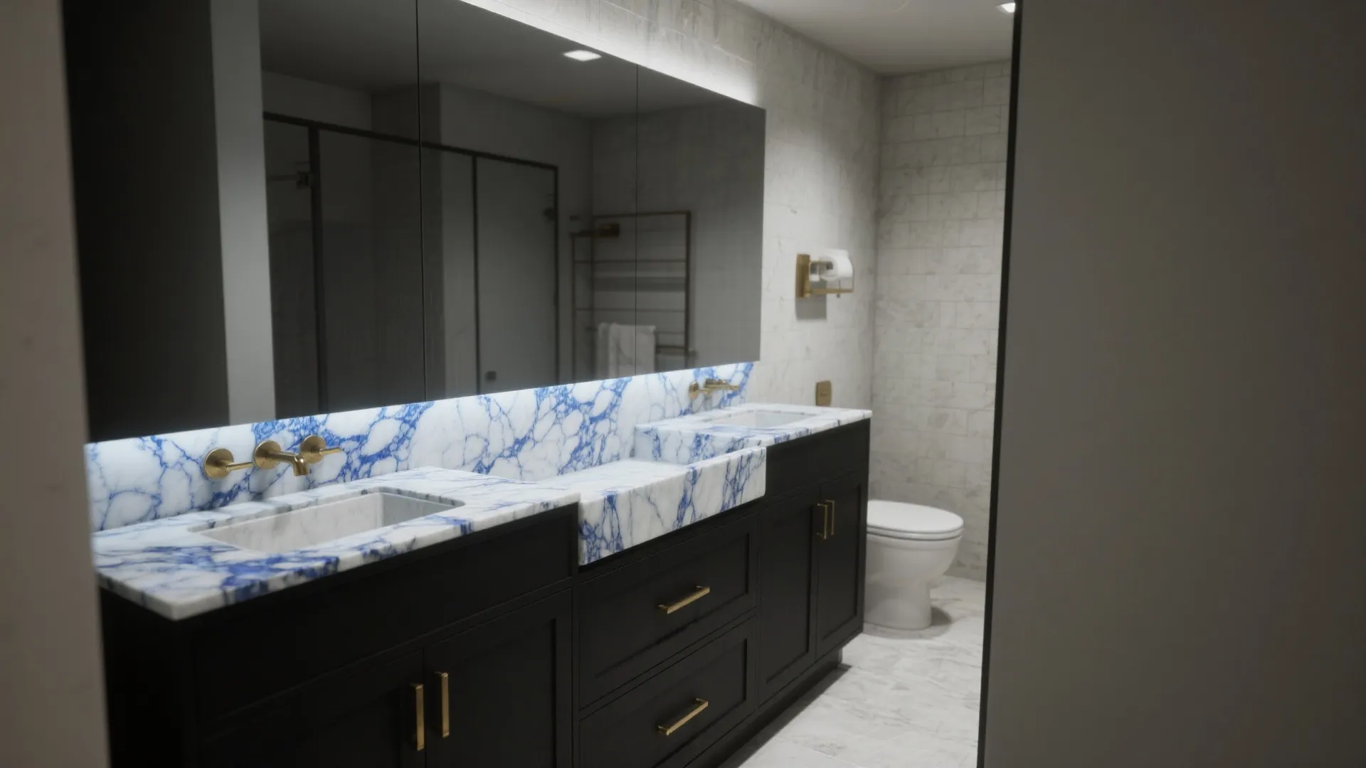 3. Black Vanity with Blue Marble or Quartz Top