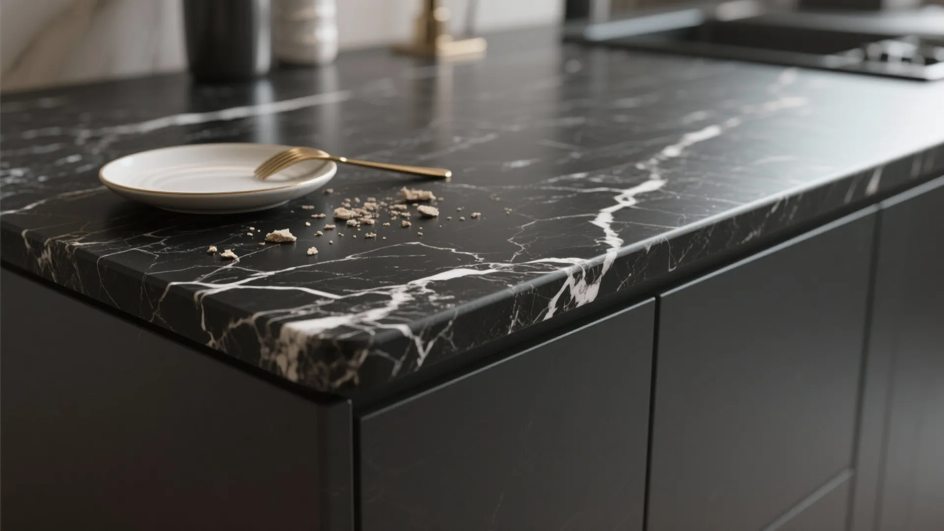3. Black veined countertops for subtle texture