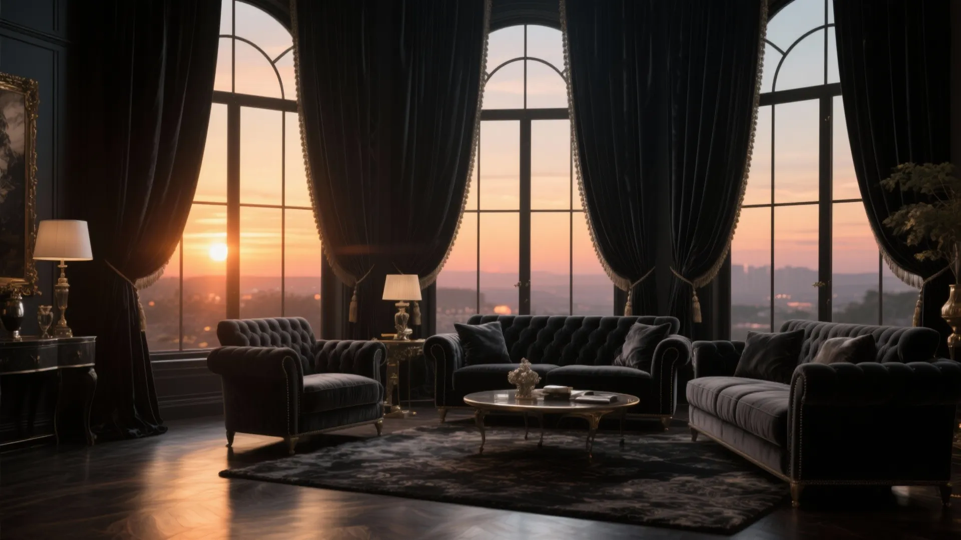 3. Floor-to-Ceiling Black Drapes