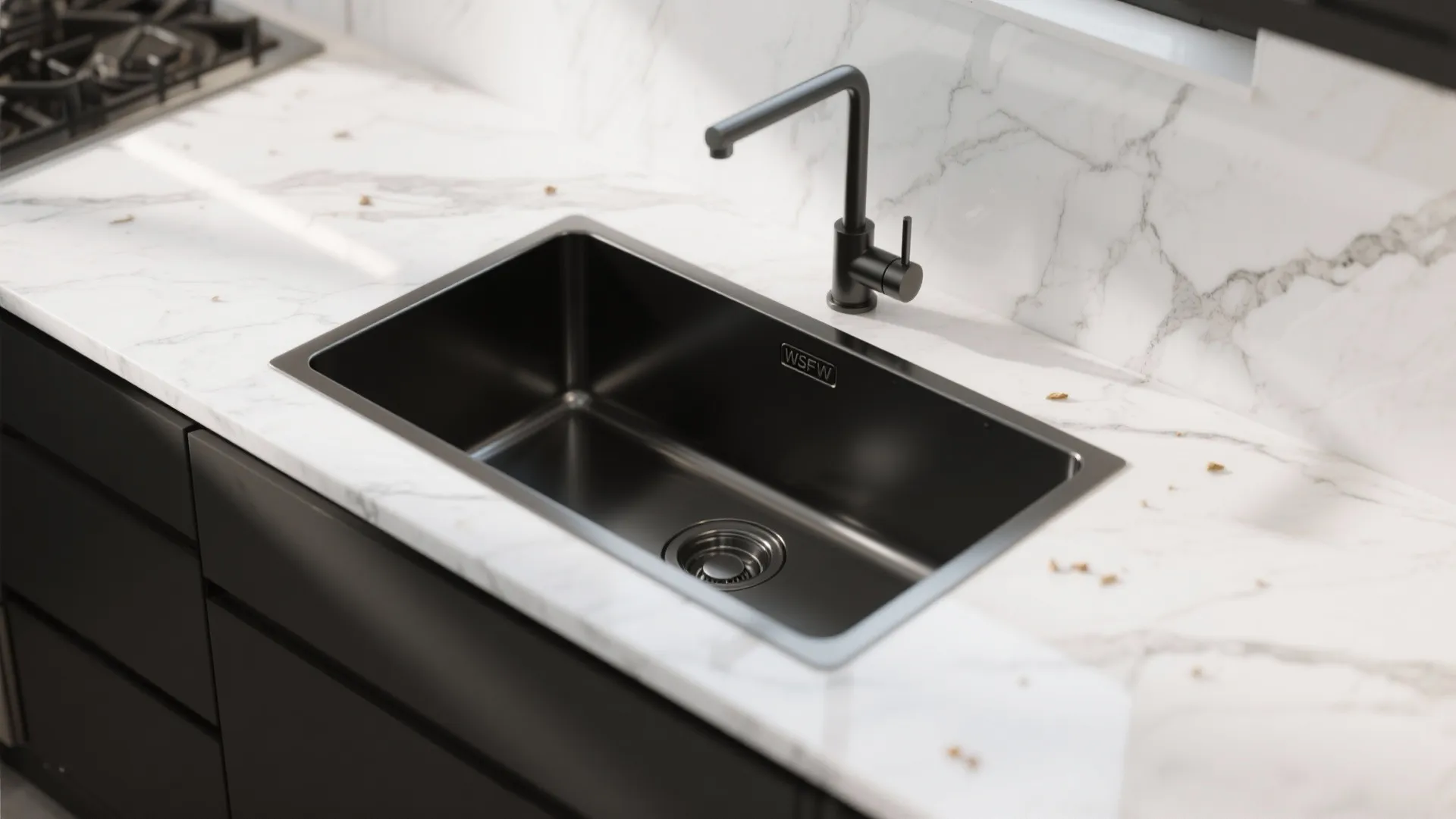 3. Contrast with white marble or quartz surfaces