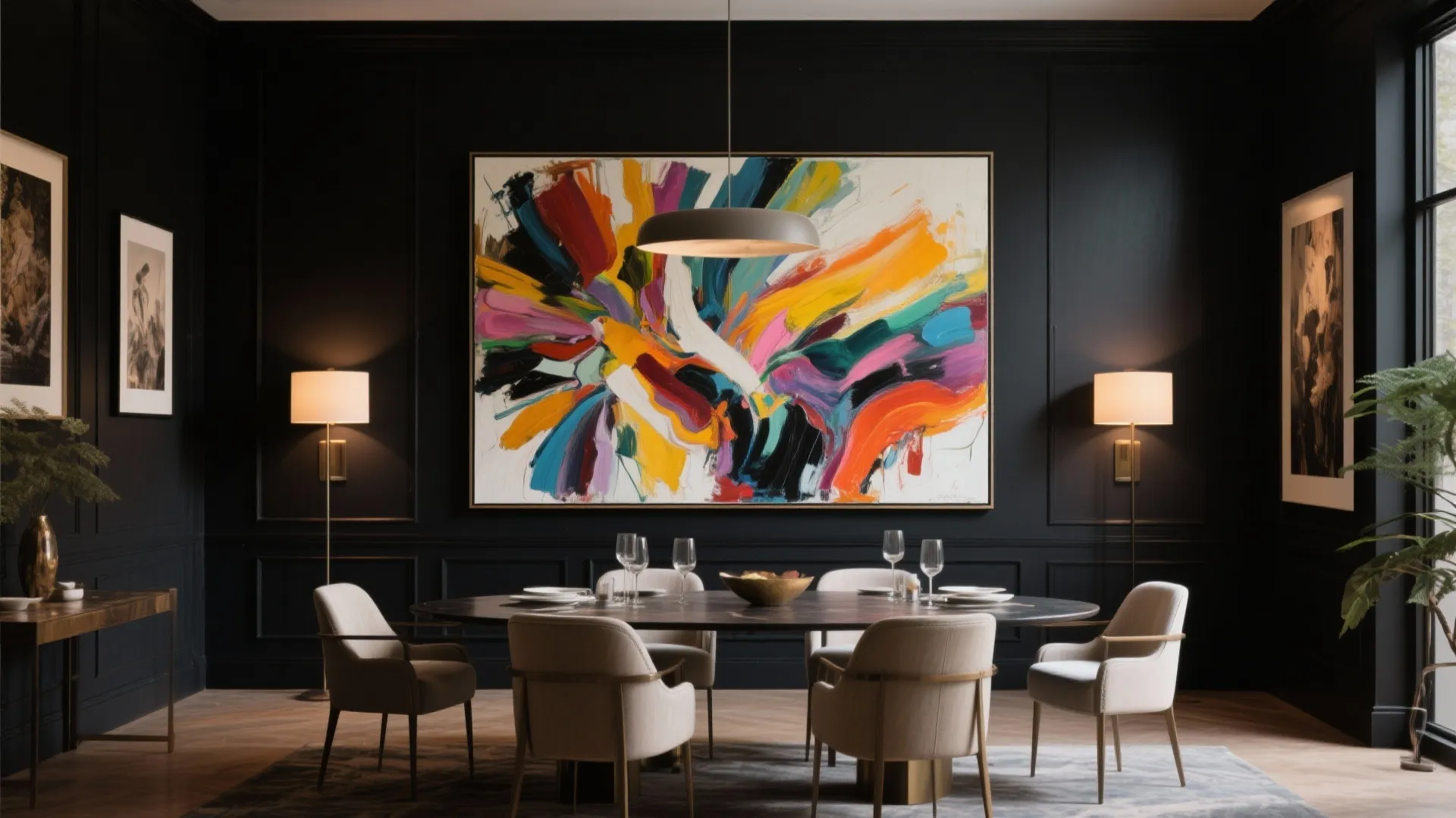 4. Oversized Artwork on Black Walls