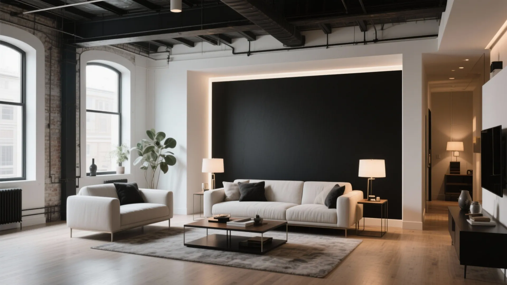 Black Accent Wall with White Trim