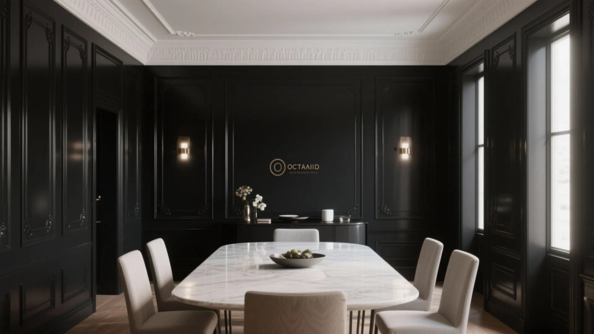 1. Bold Black Walls with Crisp White Trim