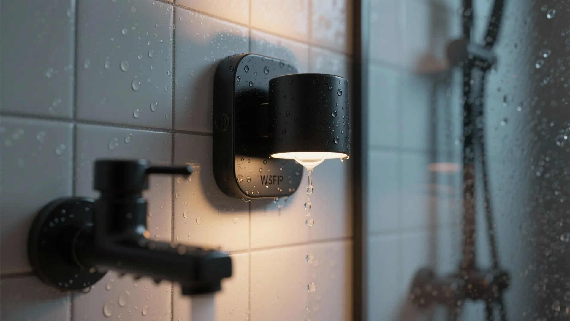 5. Black waterproof sconces and strips in wet zones