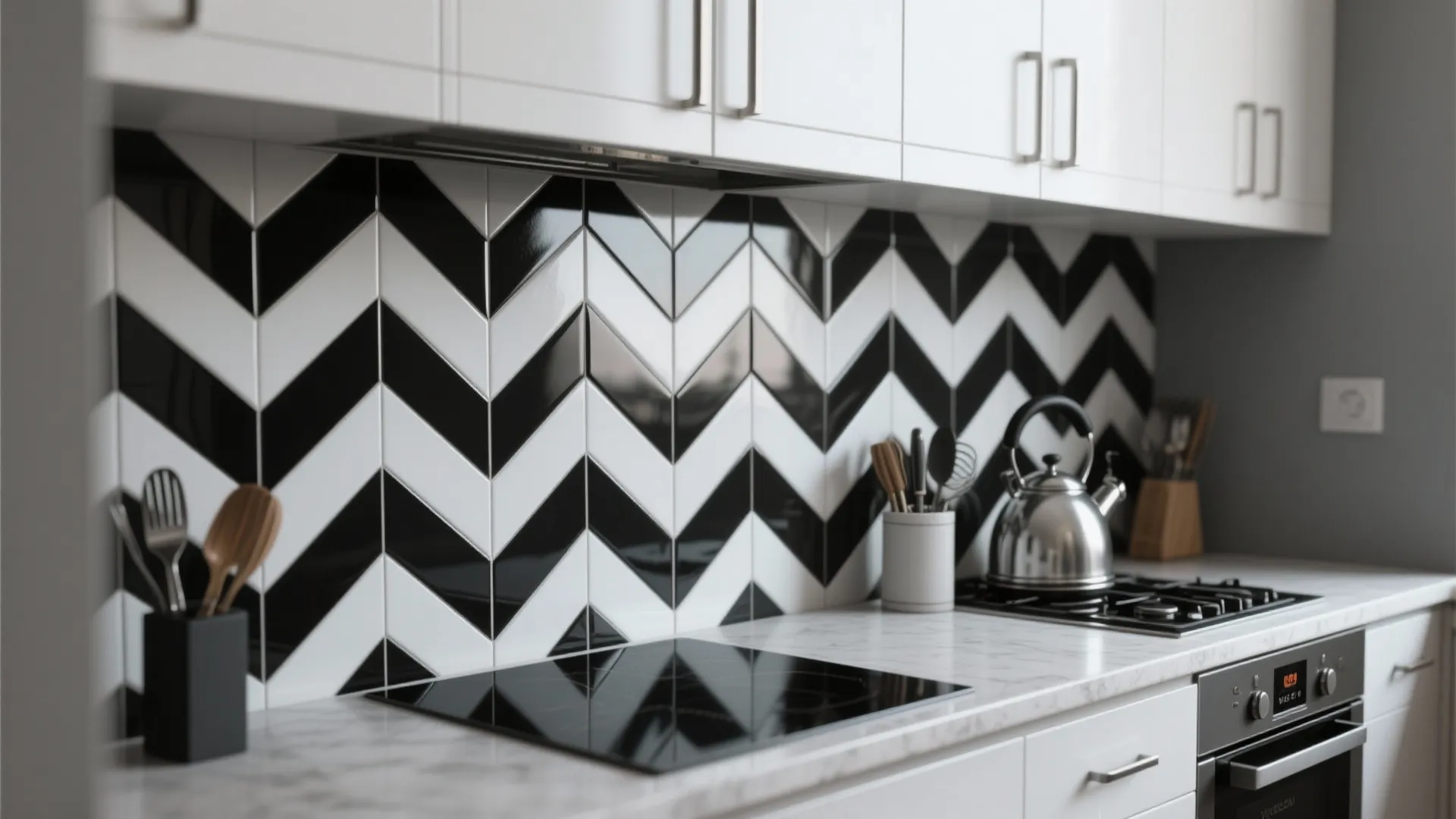 3. High-contrast backsplash as a focal point