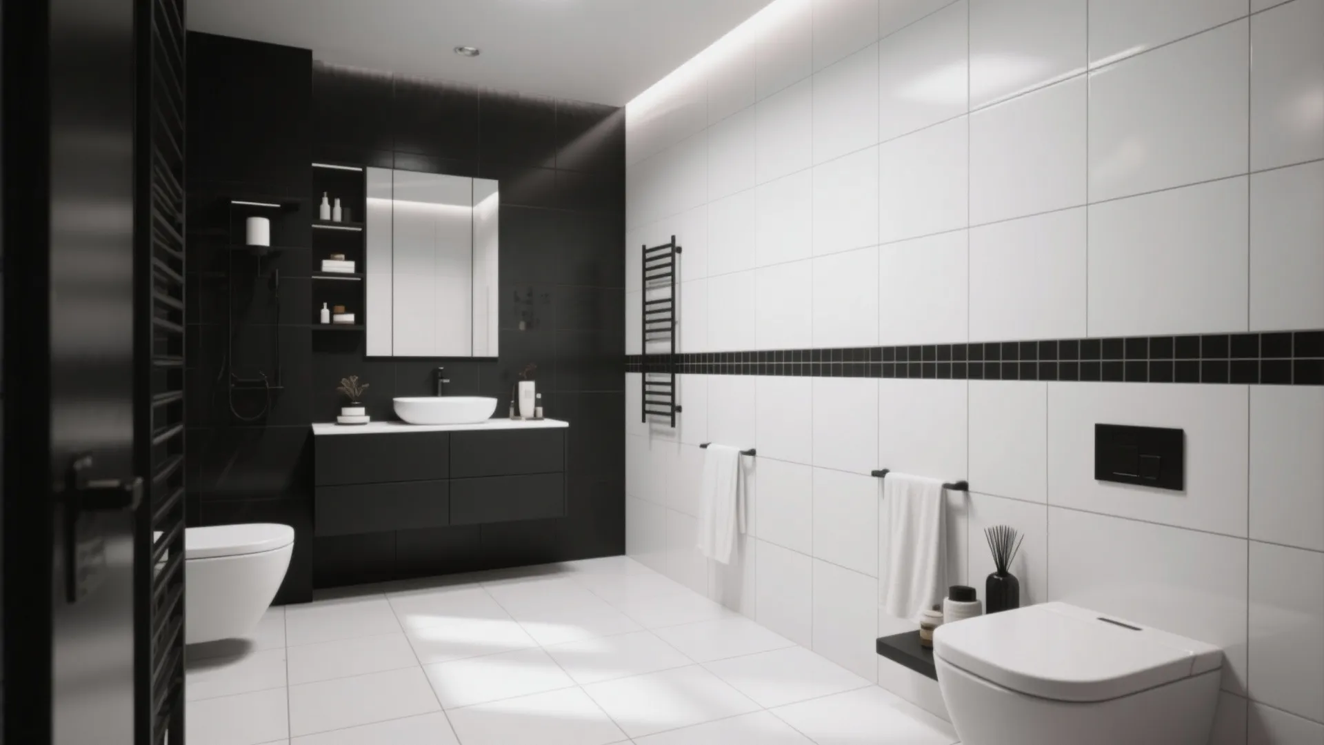 10 Bath Ideas with 24x24 White Ceramic and Black Accents: Creative ways to design a stunning bathroom using white ceramic tiles and bold black details
