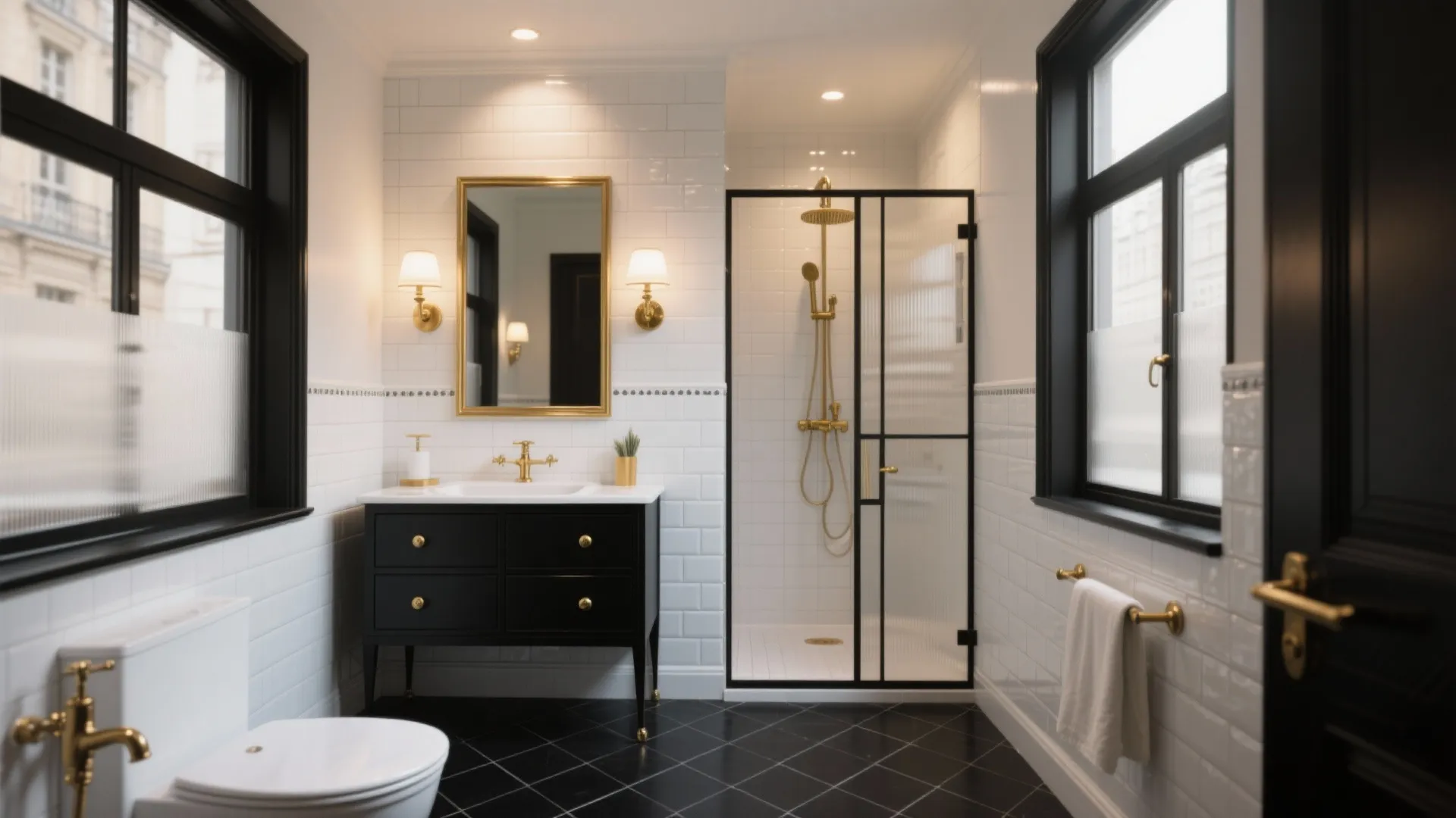 5 Black, White & Brass Bathroom Ideas: How I turned cramped bathrooms into chic black, white and brass sanctuaries — 5 practical inspirations
