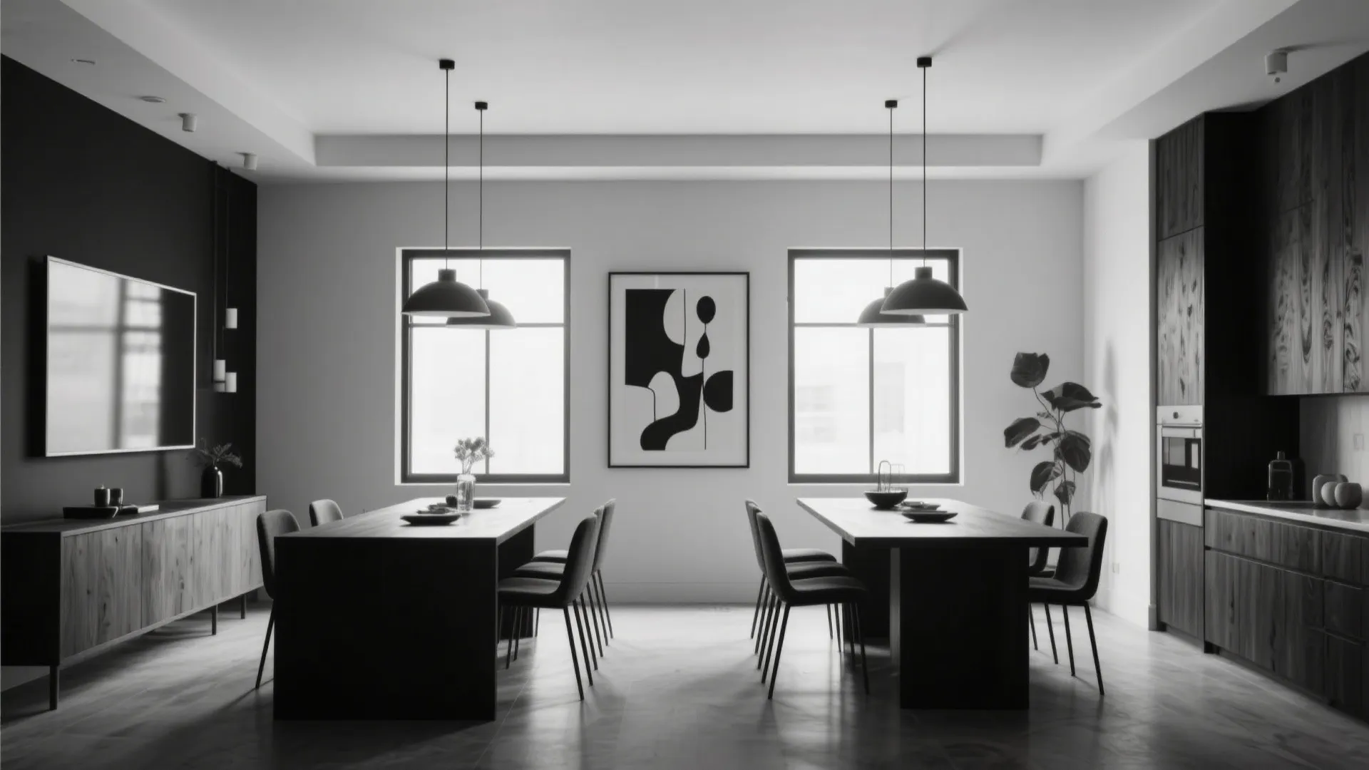 Black and white dining room with modern decor