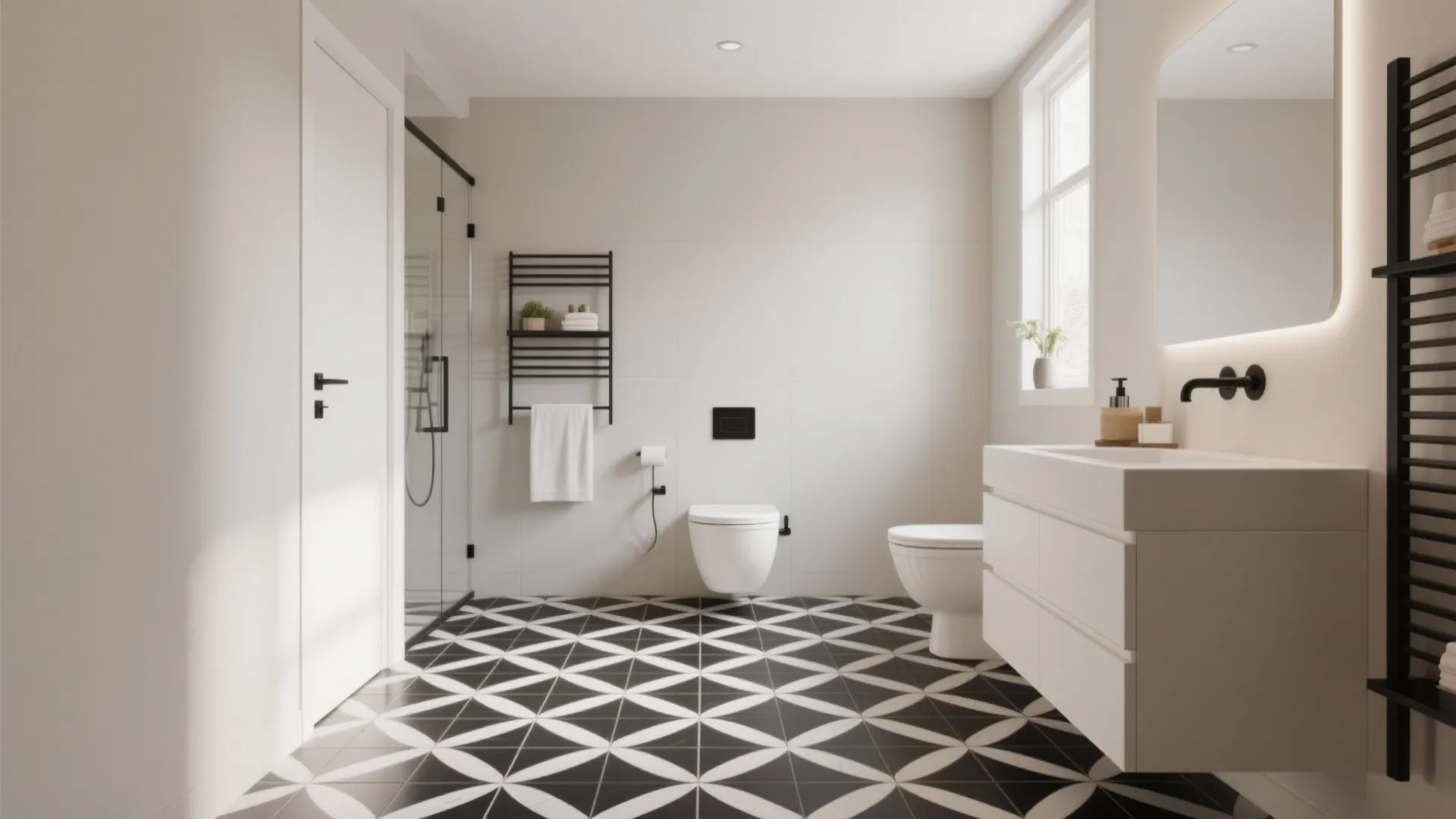 8. Black and White Geometric Floor