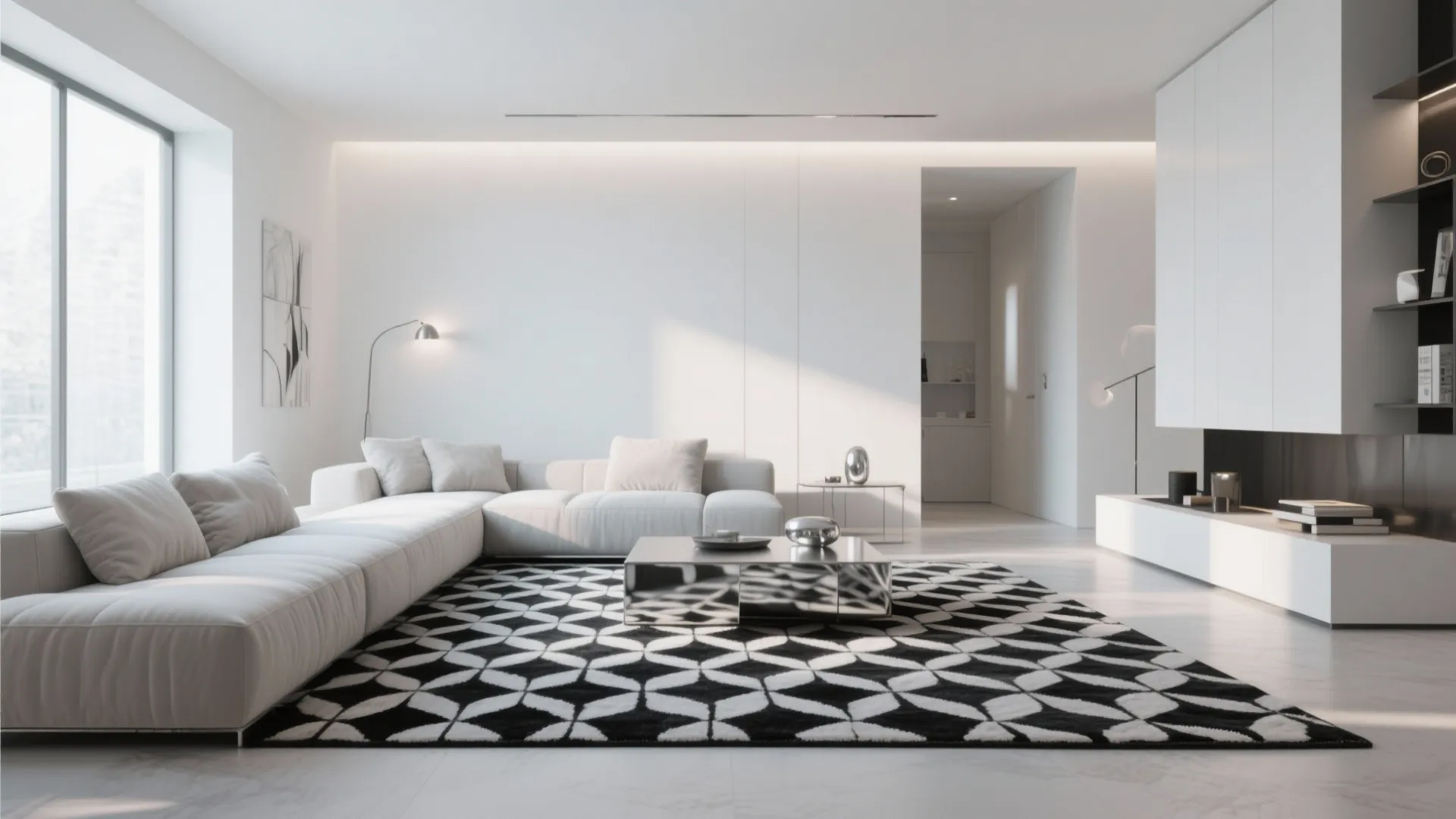 3. Black and White Geometric Rug