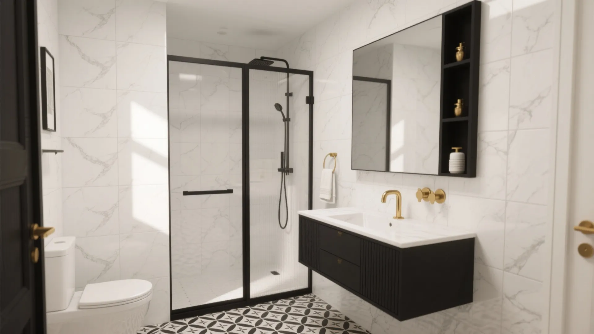 Gold, Black & White Bathroom Ideas — 5 Inspo: Creative small-bathroom ideas mixing gold, black and white for luxe visuals and smart layouts