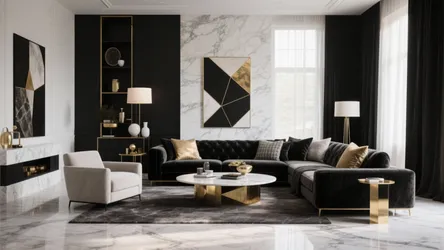 10 Black White and Gold Living Room Ideas