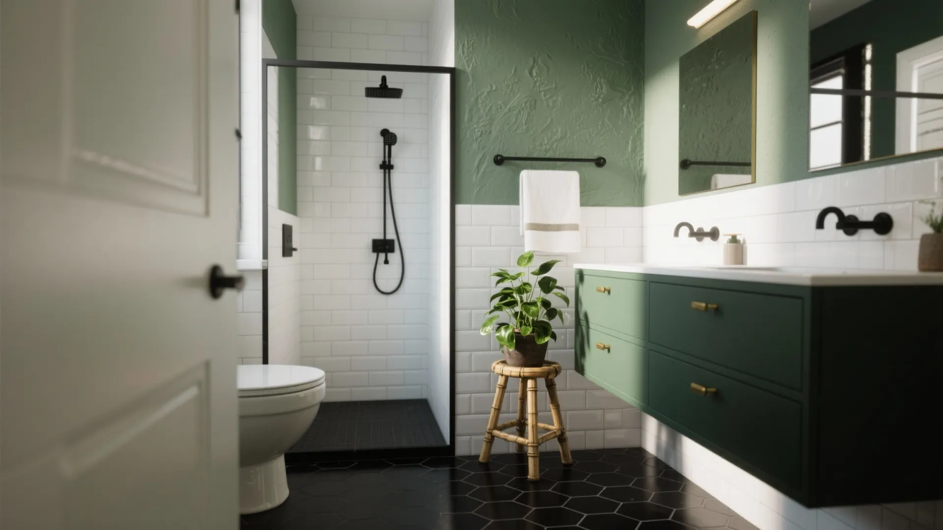 Black, White & Green Bathroom Ideas: 5 creative ways to design a small black, white and green bathroom with practical tips from a pro