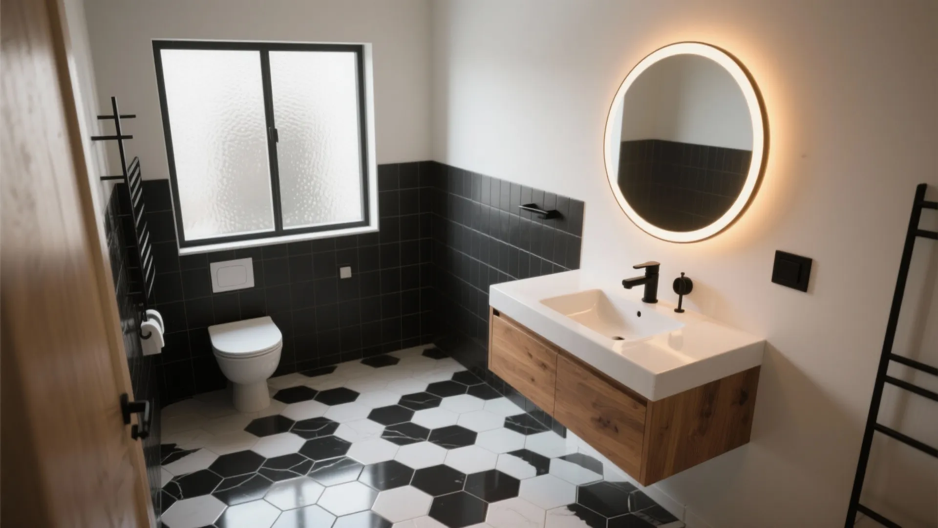 Black & White Hexagon Tile Ideas (5 Ways): Small bathroom, big impact: 5 hexagon tile design inspirations I’ve used