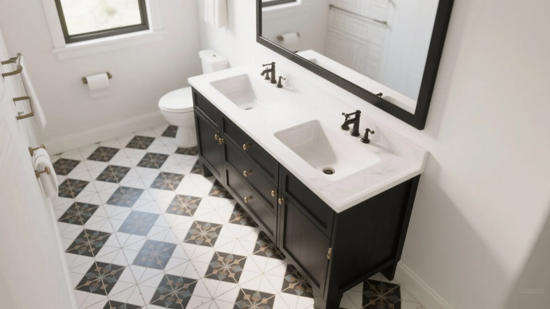 5. Two-tone black-and-white layout with patterned tile