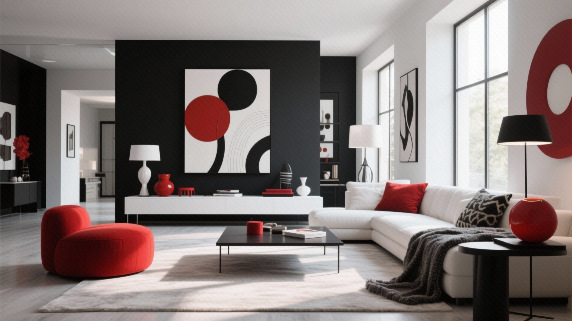 10 Black, White & Red Living Room Ideas