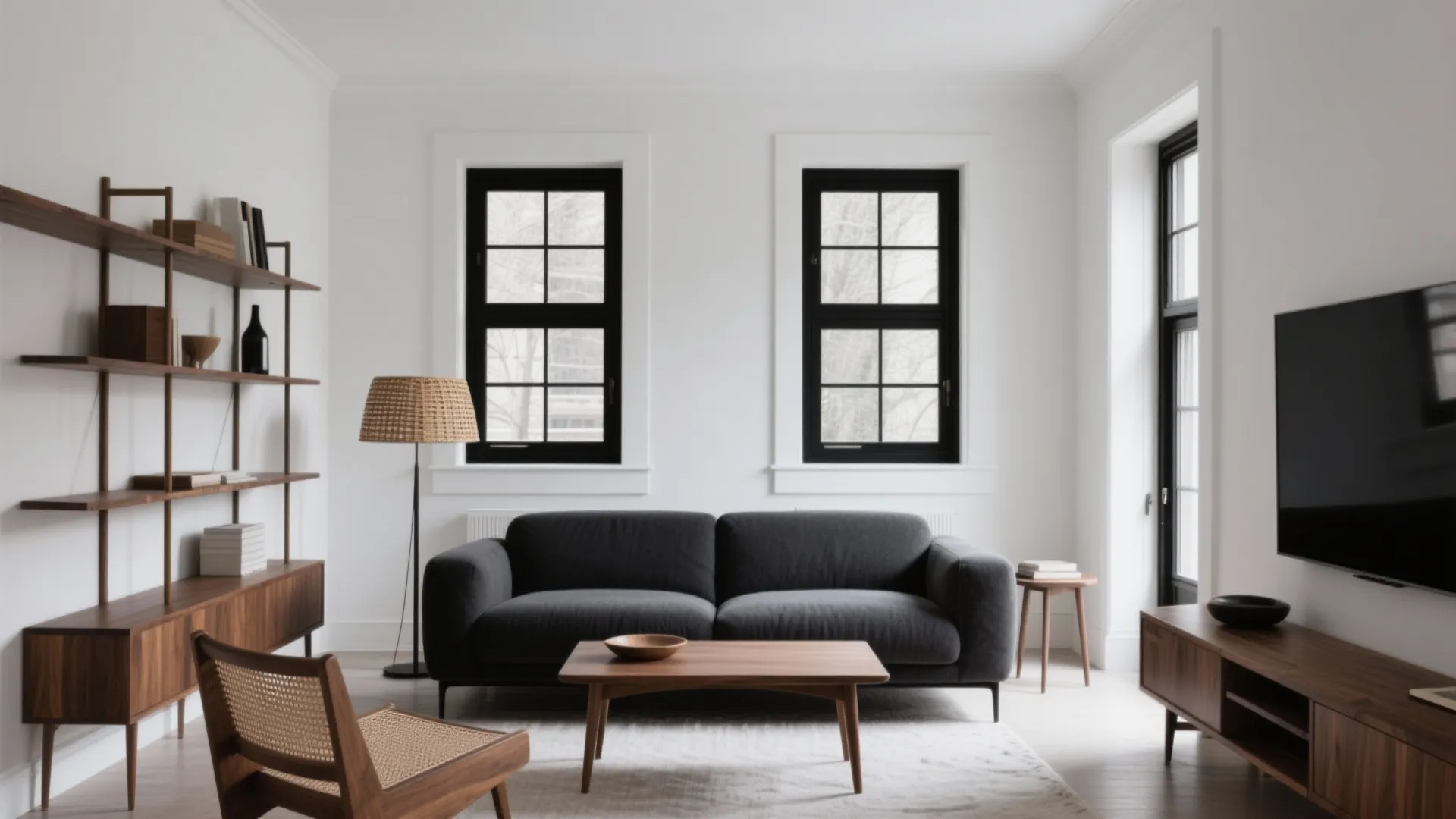 High-Contrast Black & White with Warm Wood