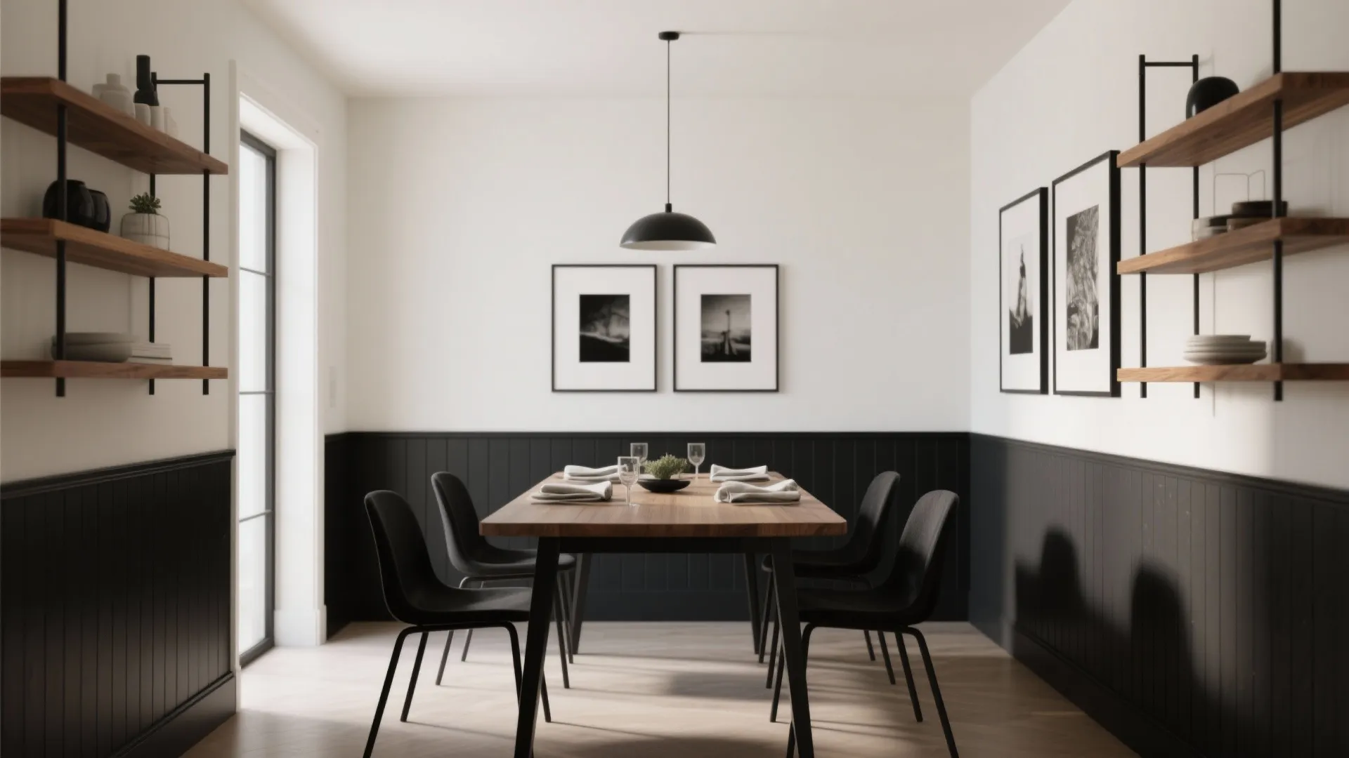 High-Contrast Black, White & Wood: Modern Drama