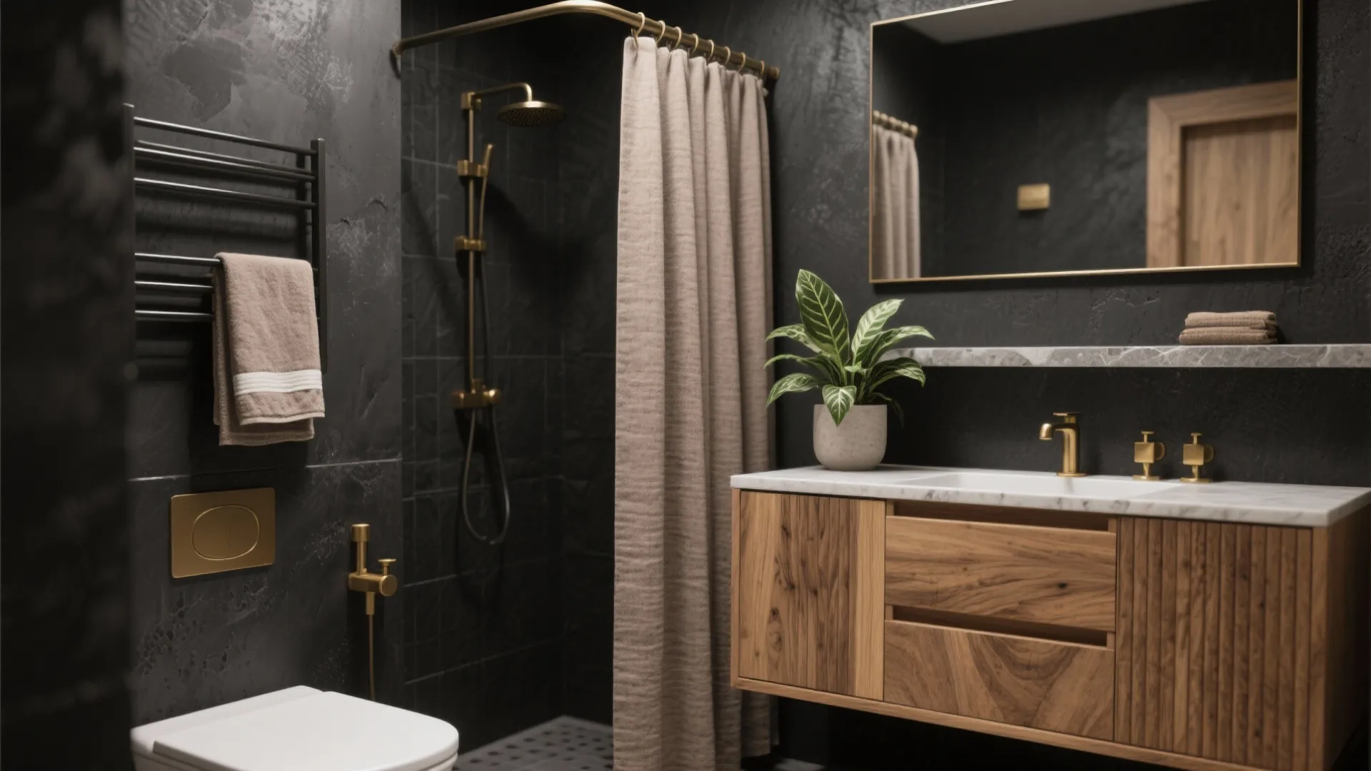 Monochrome Base with Wood, Plants, and Soft Textiles