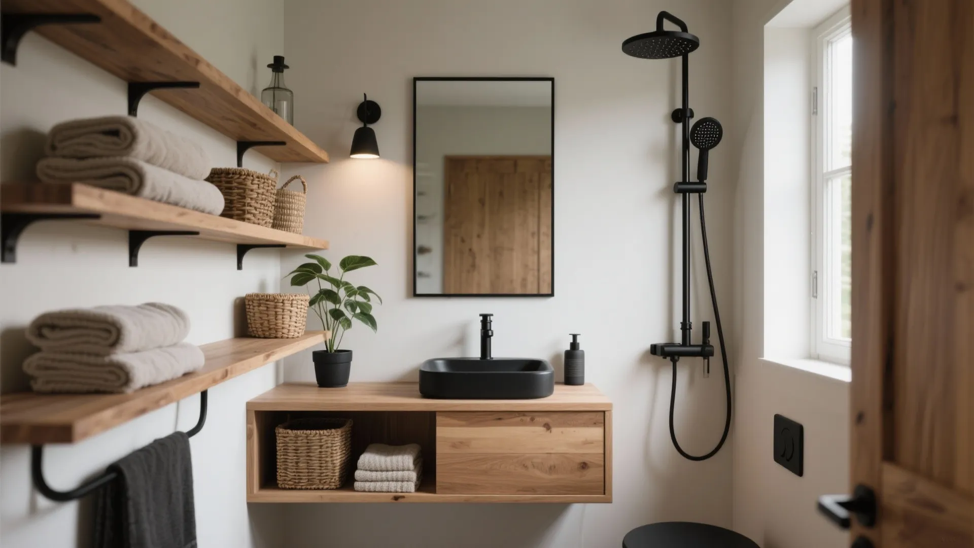 5 Black & Wood Bathroom Accessory Ideas: How to use black and wood bathroom accessories to make compact bathrooms feel luxe and warm