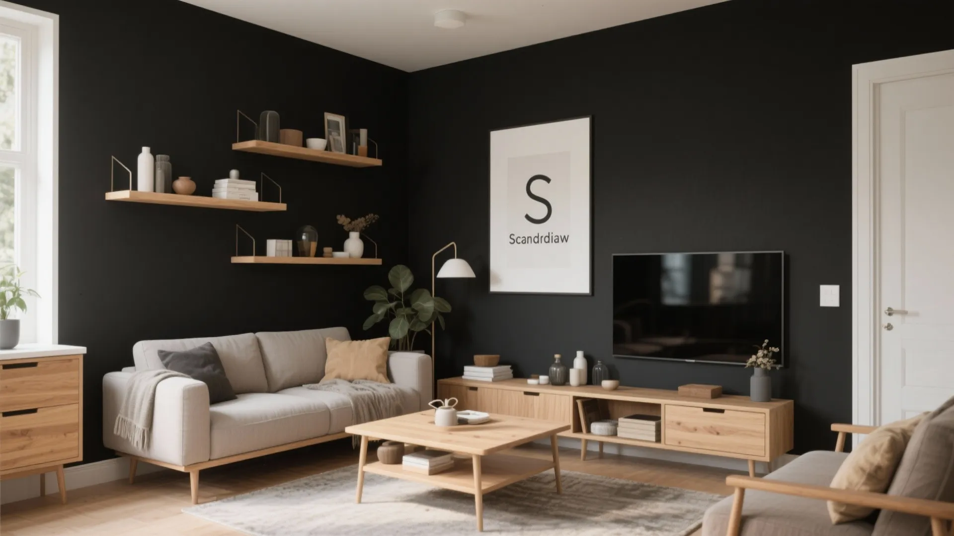 2. Black-and-Wood Contrast