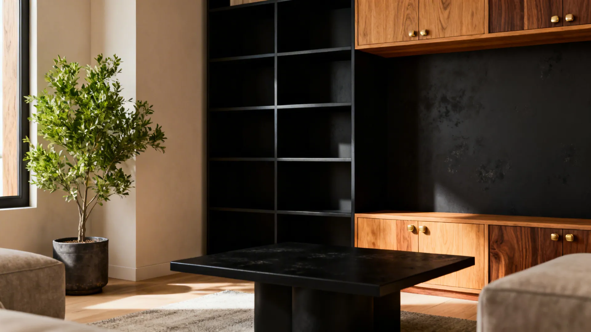 2. Mix black with warm wood tones