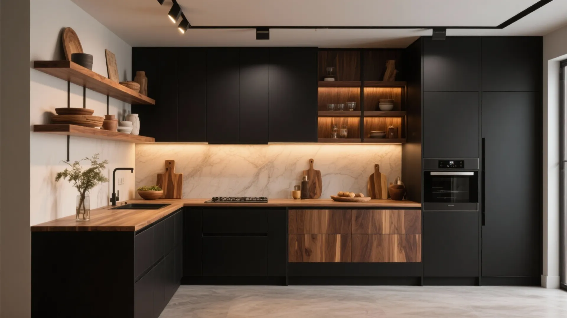 2. Black with Natural Wood Accents