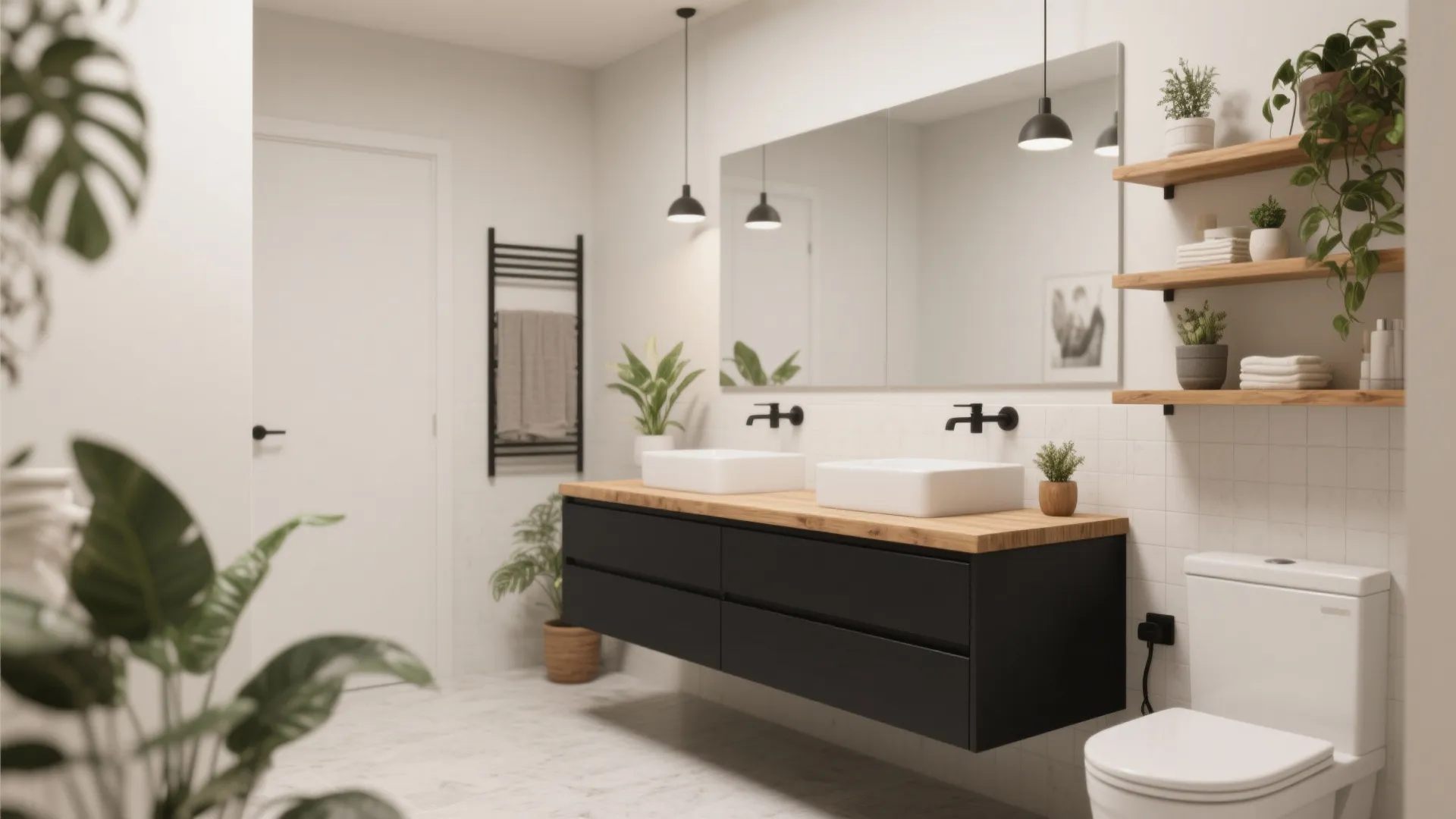 4. Black with Natural Wood Accents