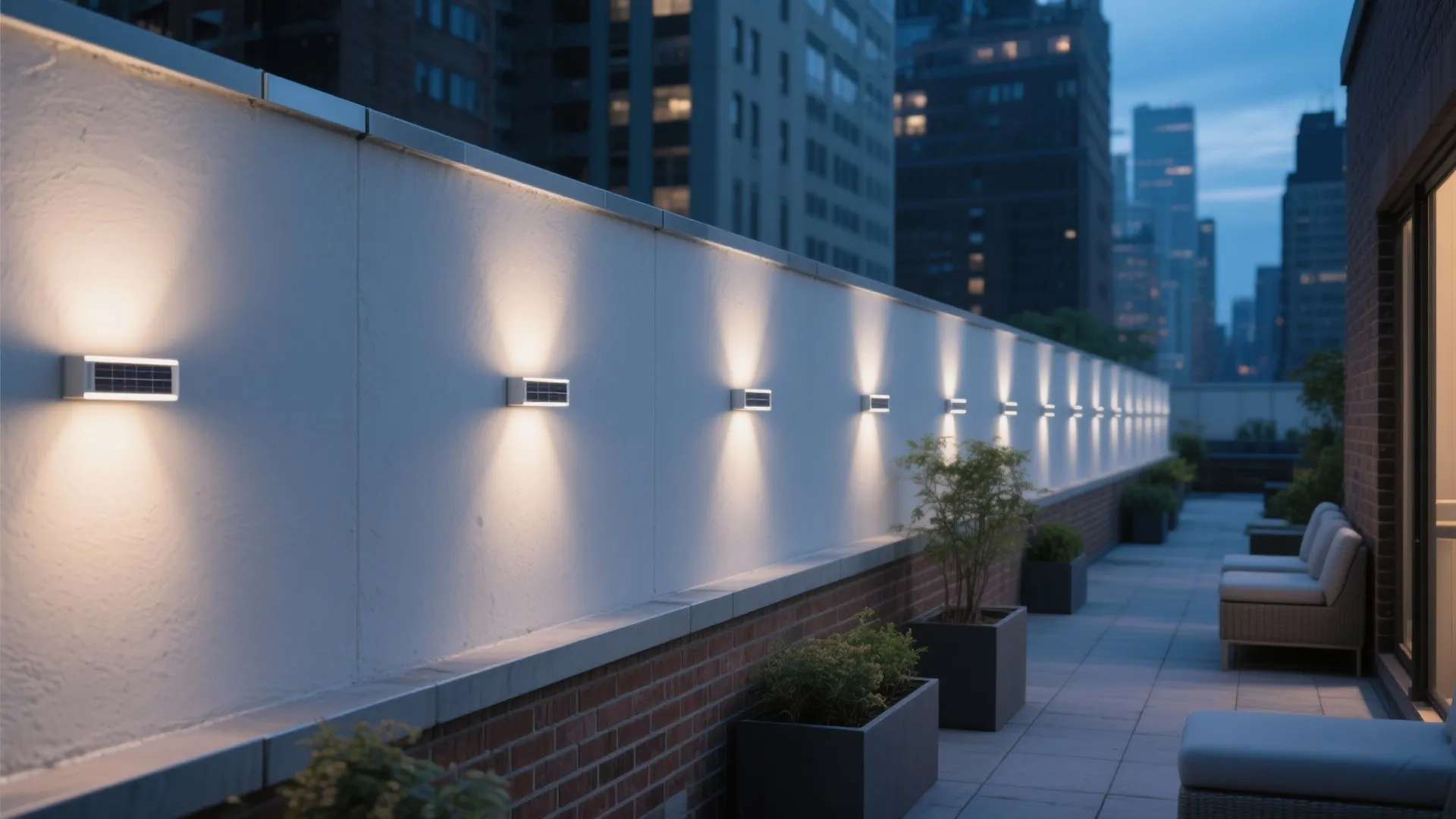Blade-thin solar sconces for a floating wall effect