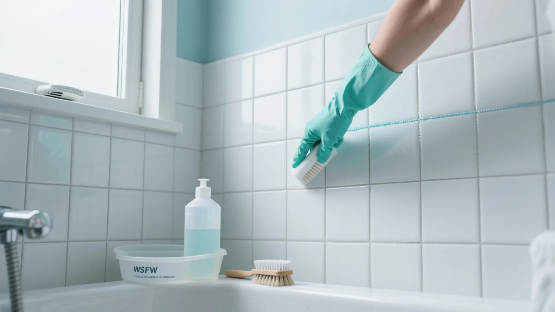 4) Disinfect and brighten grout with diluted bleach or peroxide (use safely)
