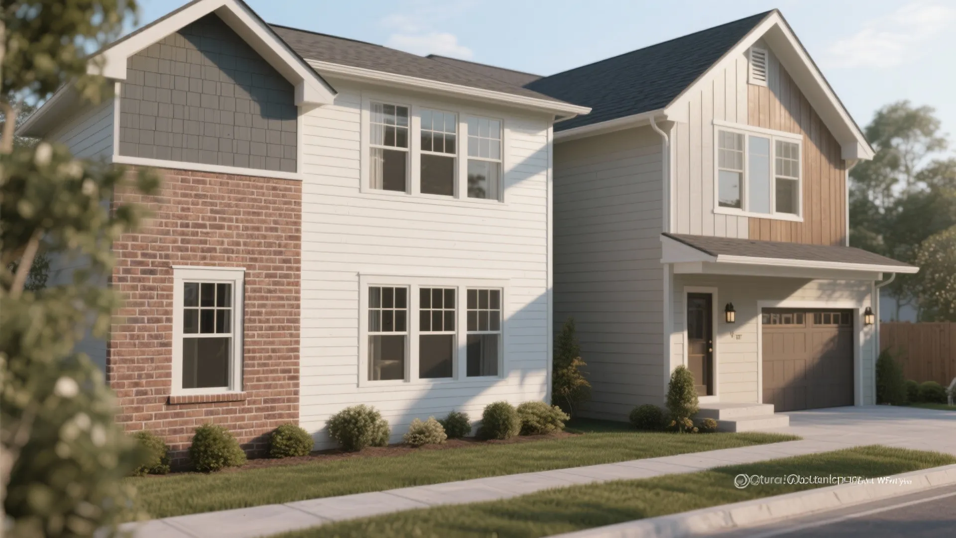 Multiple siding styles paired with painted brick showing how texture and scale interact.