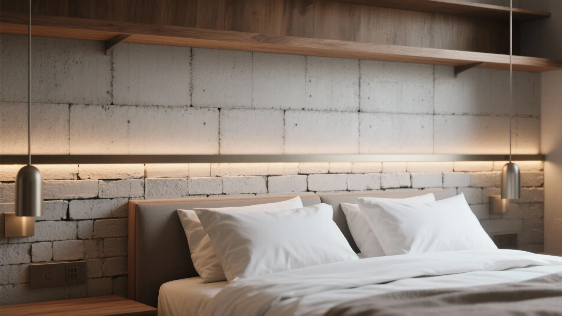 Warm Wood and Split-Face Block Headboard Wall