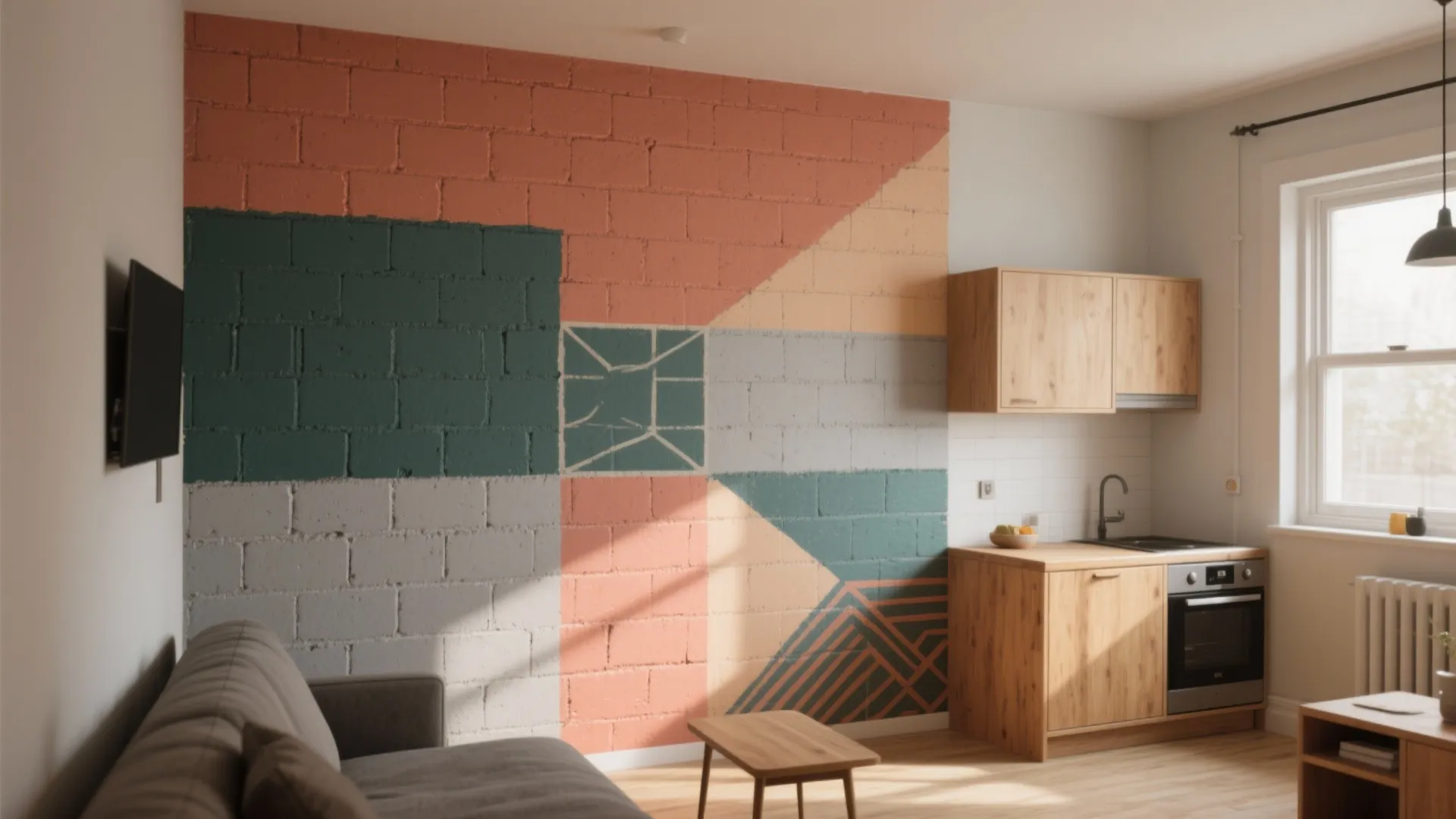 Painting Block Wall: 5 Creative Ideas: Practical, stylish ways to paint a block wall in small spaces, from color grids to faux panels