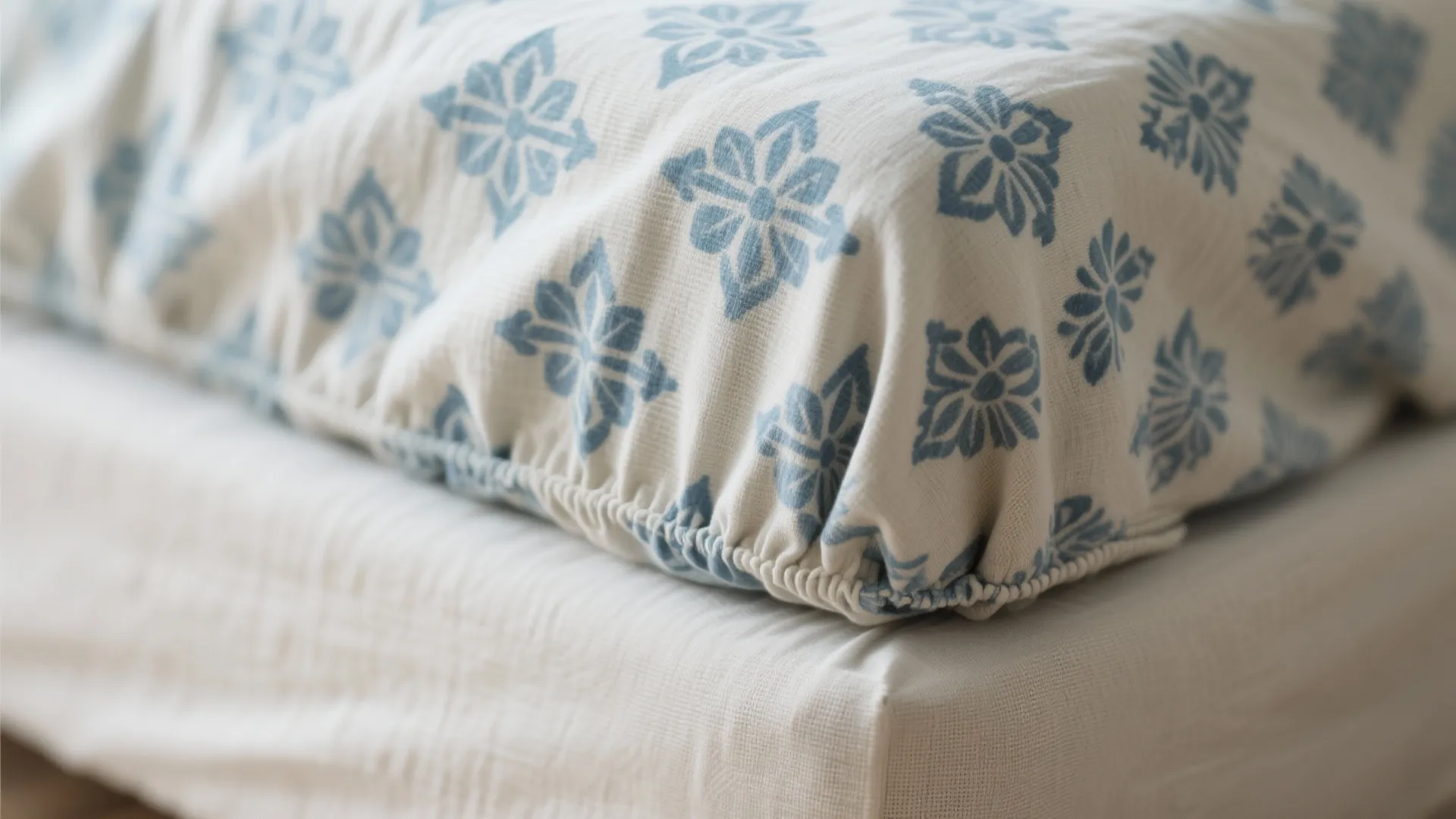 Block-Printed Cot Linens in Indigo and Sand