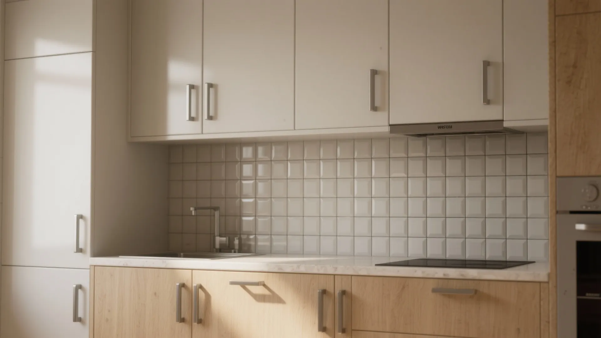 1. Blocky cabinetry and pixel backsplash