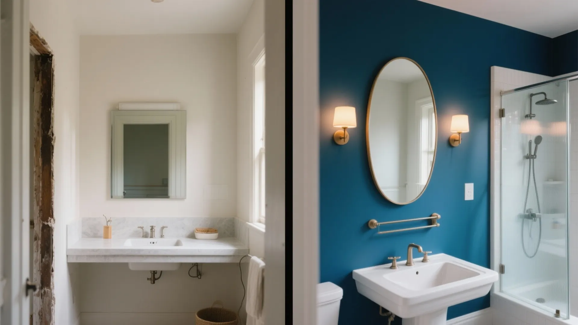Bold Blue Accent Wall with Statement Mirror