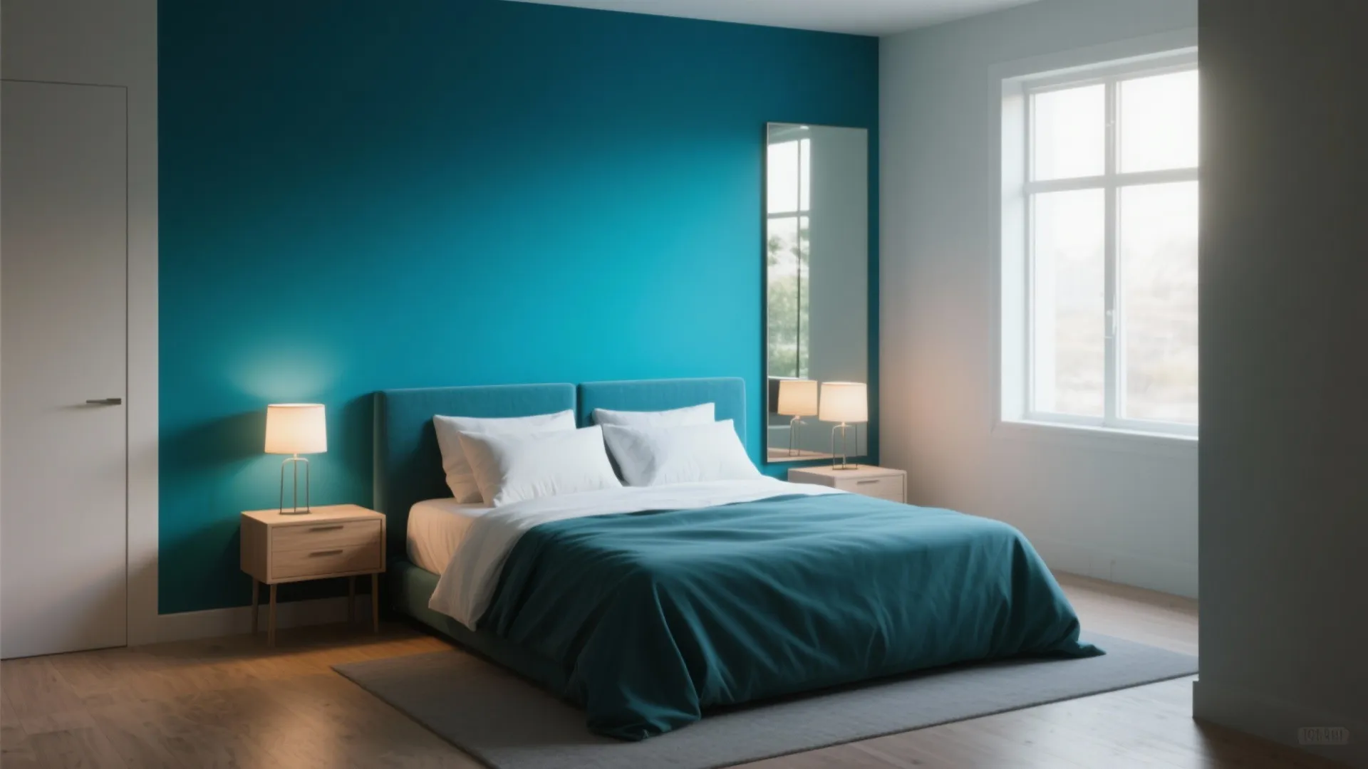 3. Blue Accent Wall and Smart Layout