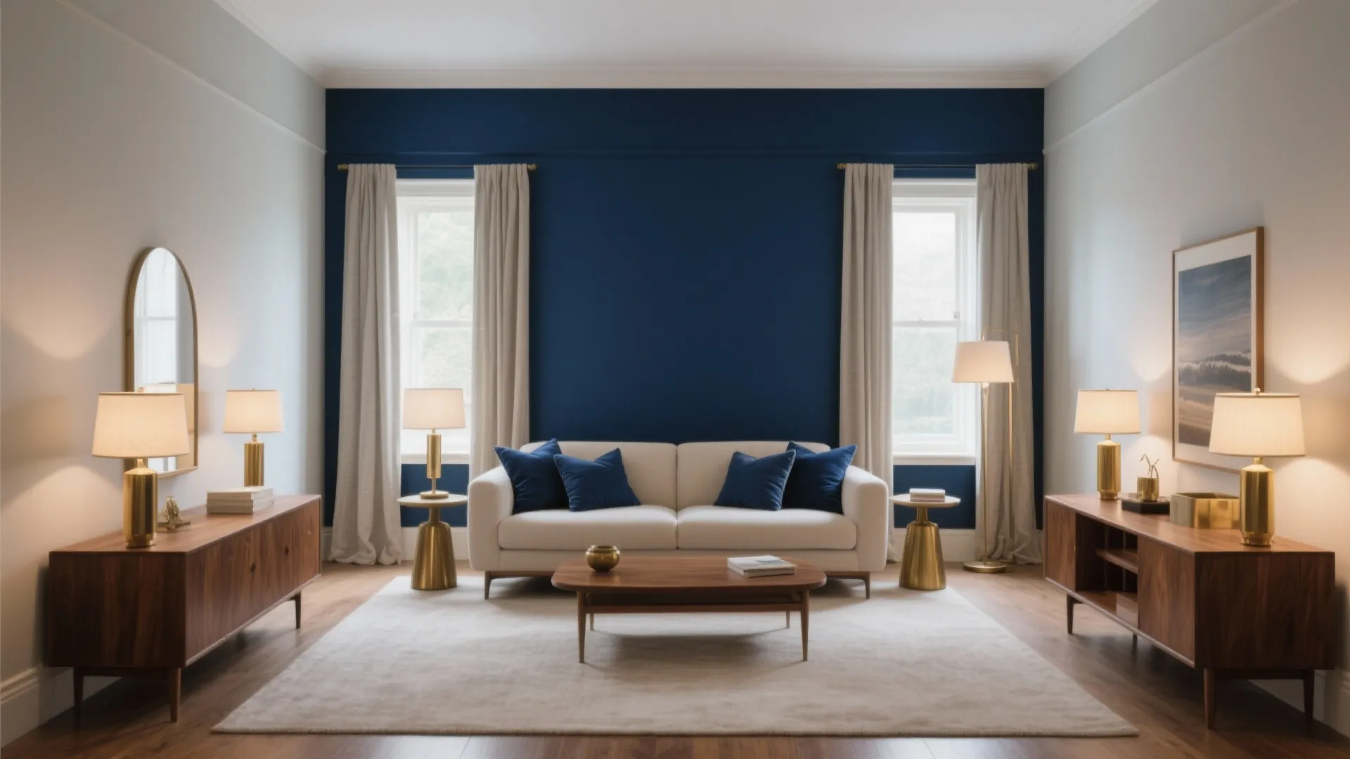 Idea 2: Deep Blue Accent + Warm Wood