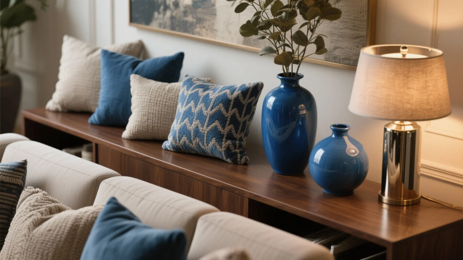 5. Accent Blue Decor on Brown Backdrops