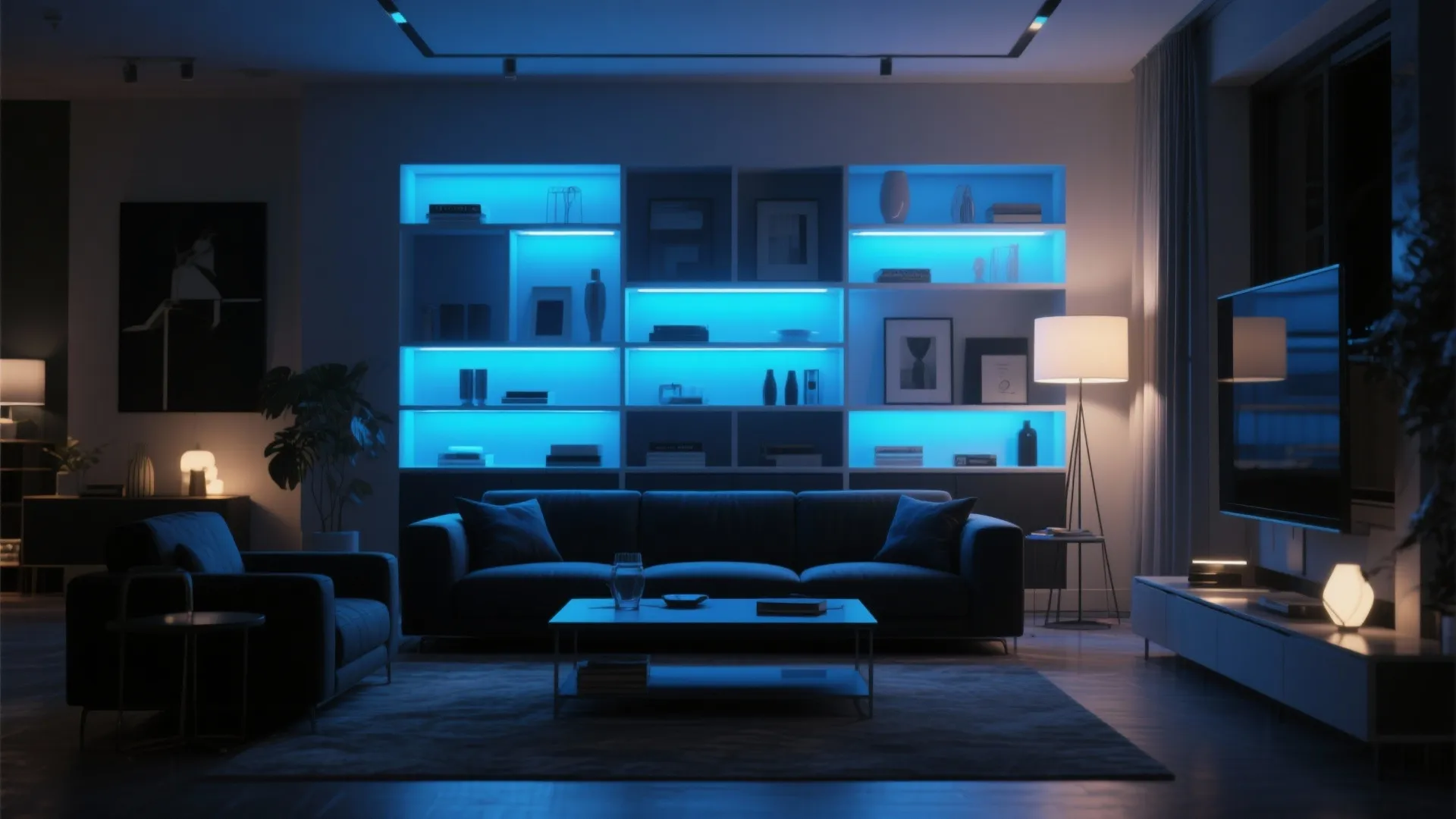 7. Blue-Tinted Ambient Lighting