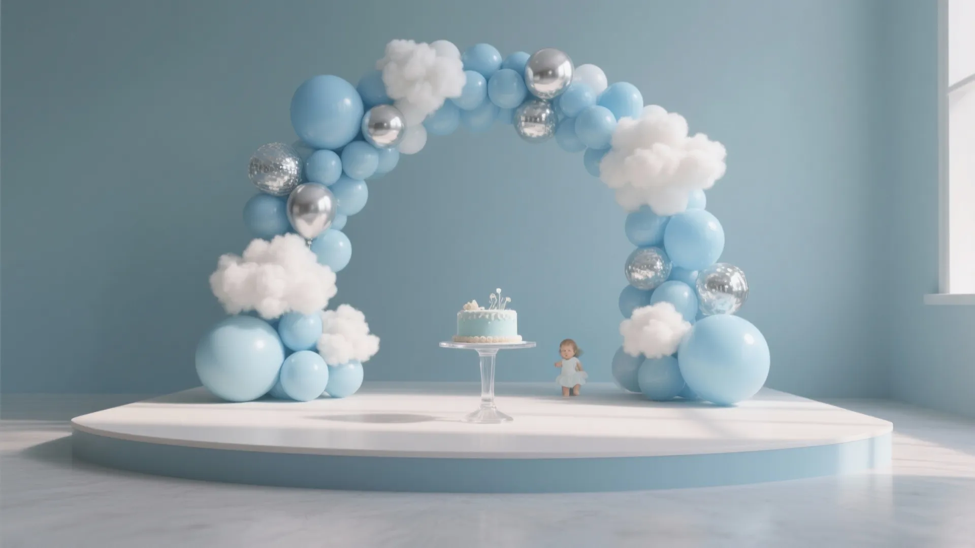 Soft Blue Balloon Arch + Cloud Accents