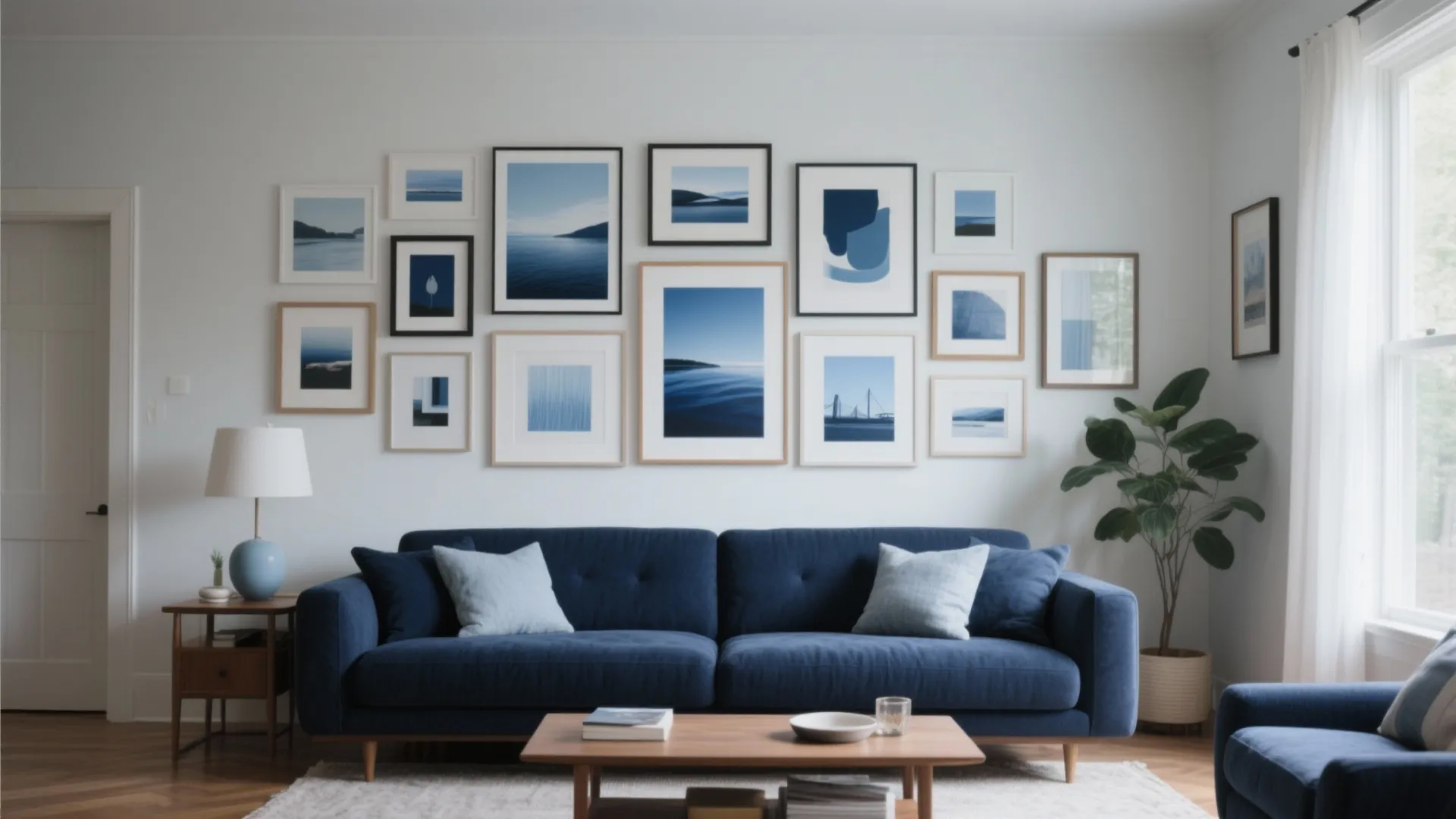 3. Gallery Wall with Blue-Toned Art