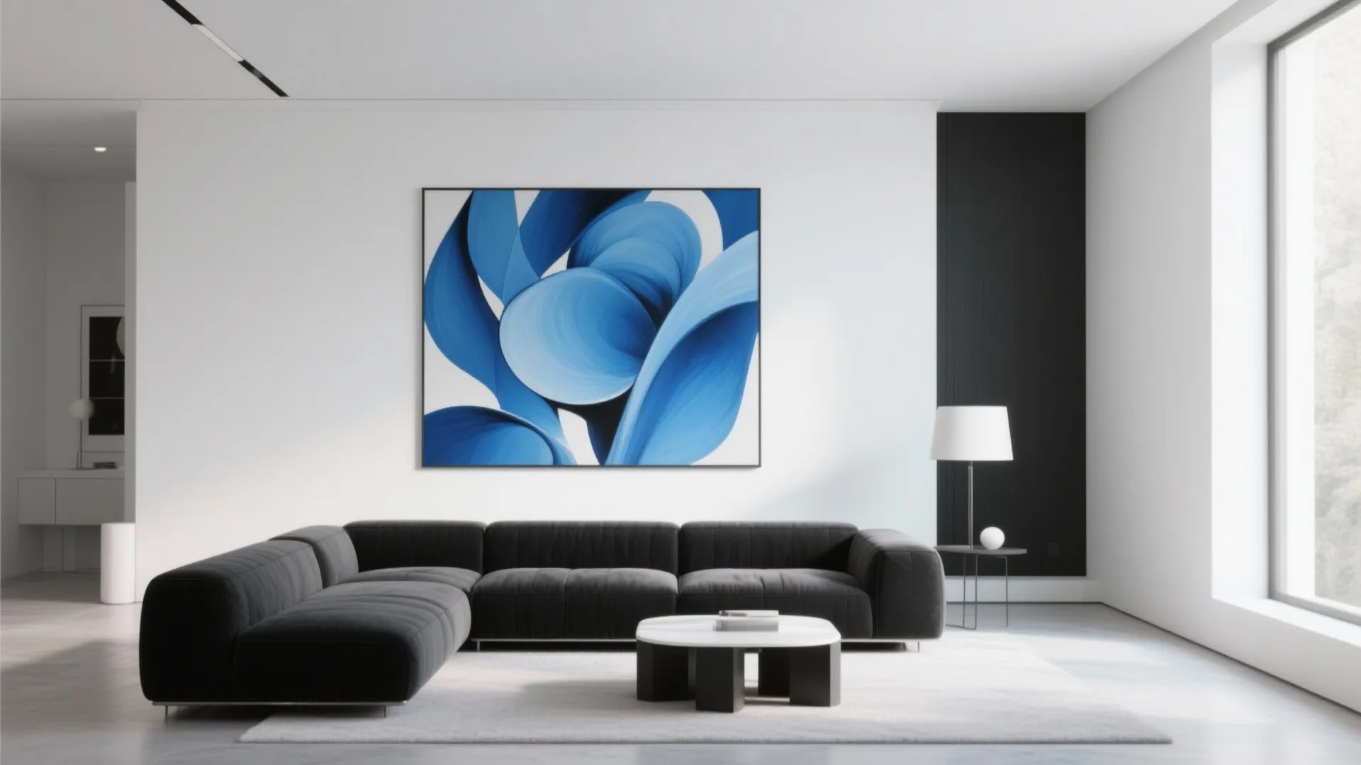 10. Minimalist Blue Art on White Walls