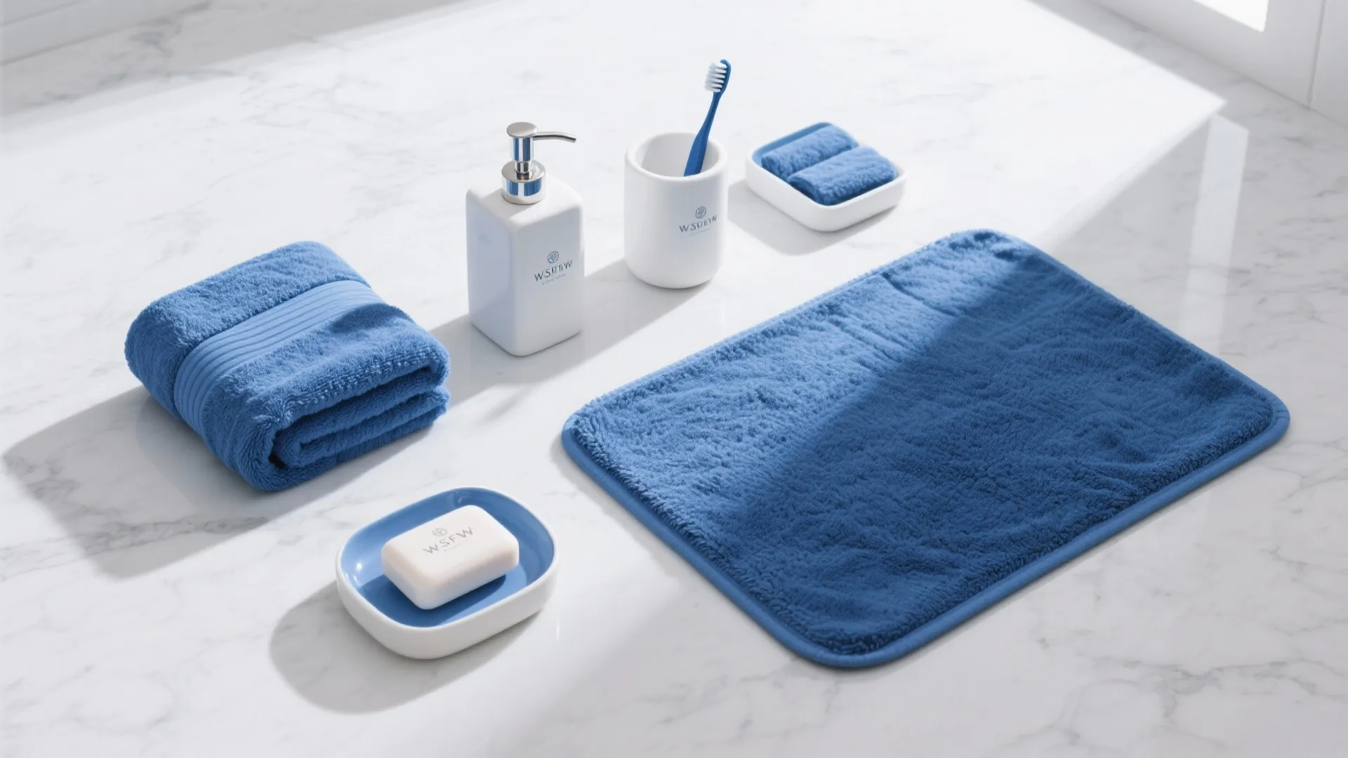 5. White Walls with Blue Accessories