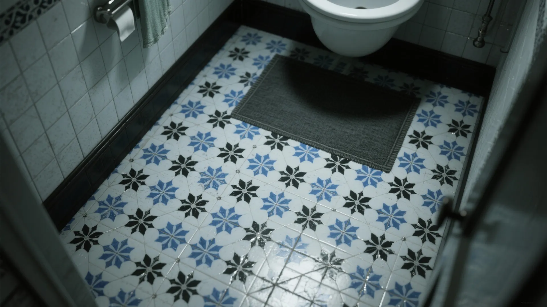 2. Blue and Black Patterned Tile Floor